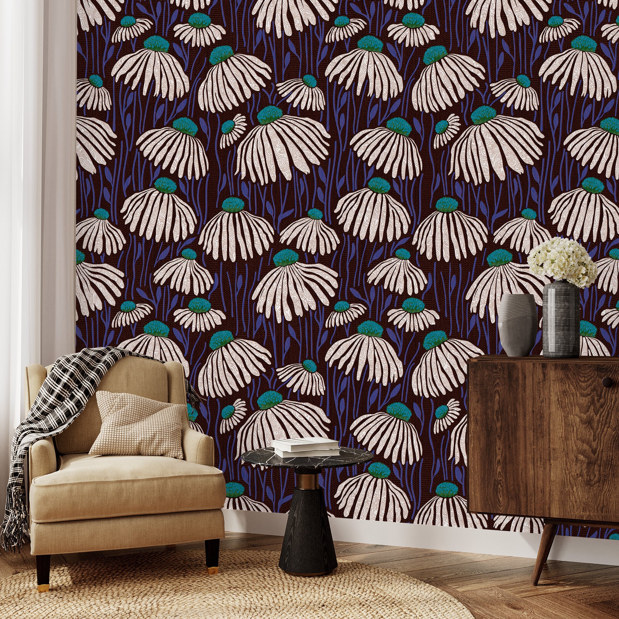 3D Midnight Bloom - Printed Wallpaper