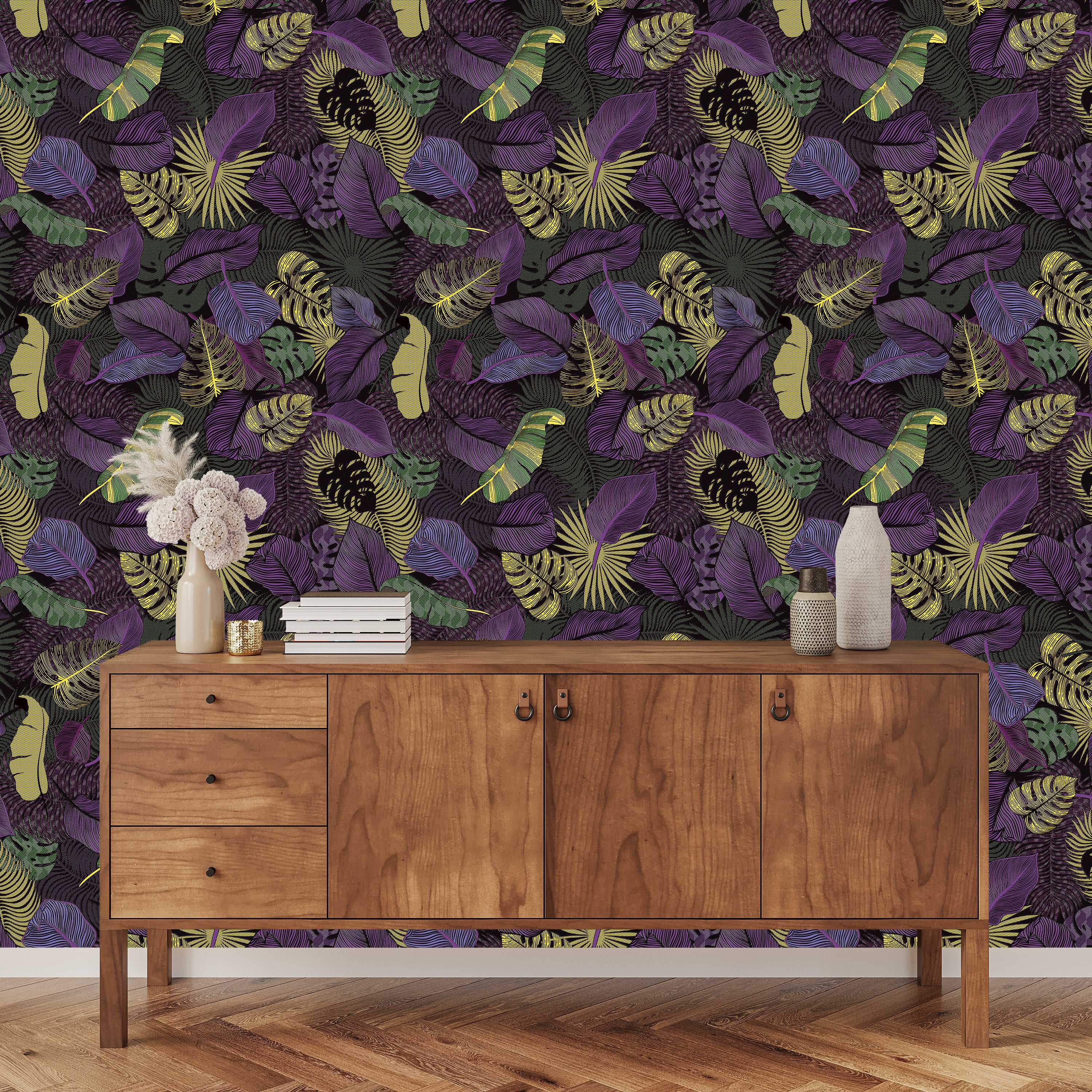 3D Neon Jungle - Printed Wallpaper