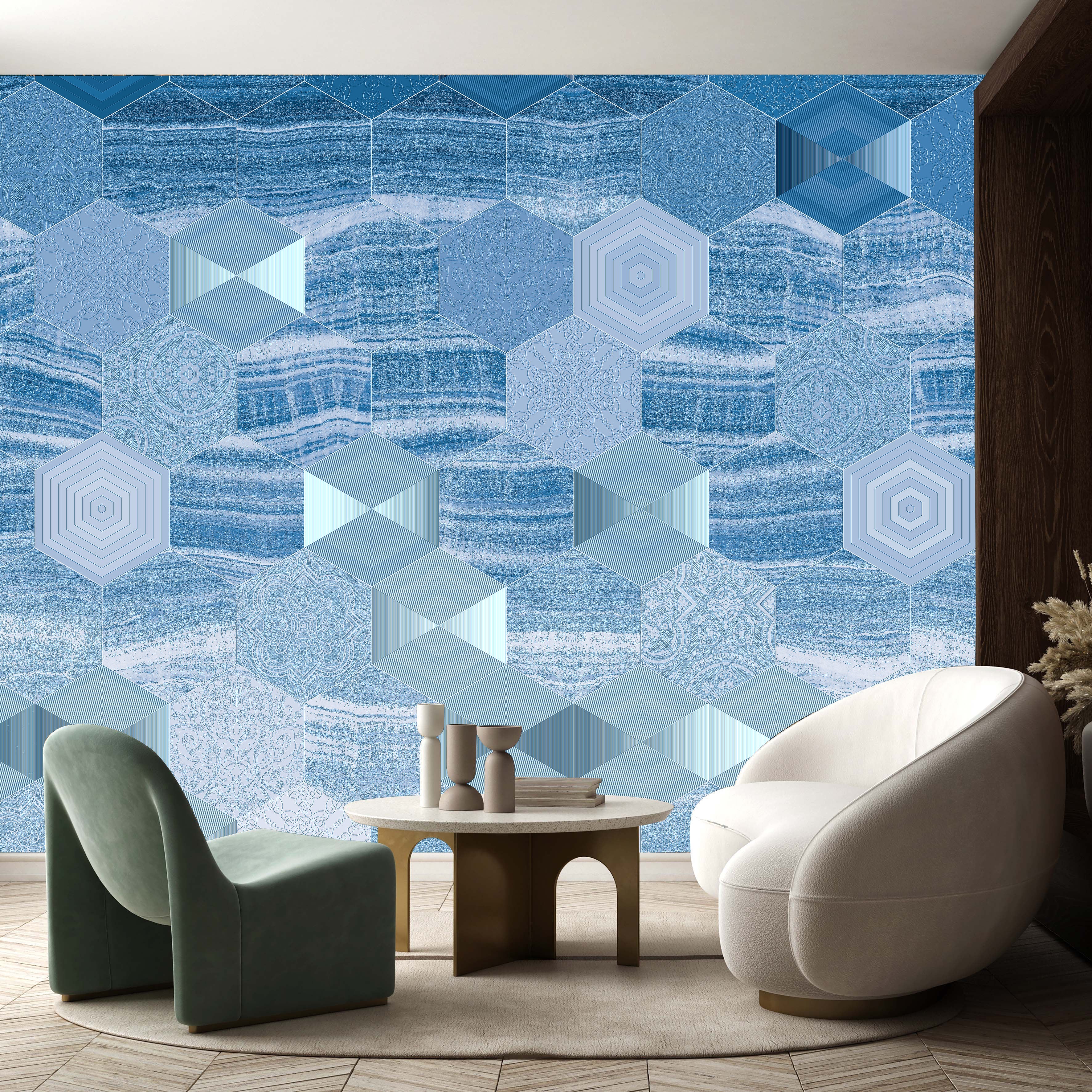 3D Marbled Hexagons - Printed Mural