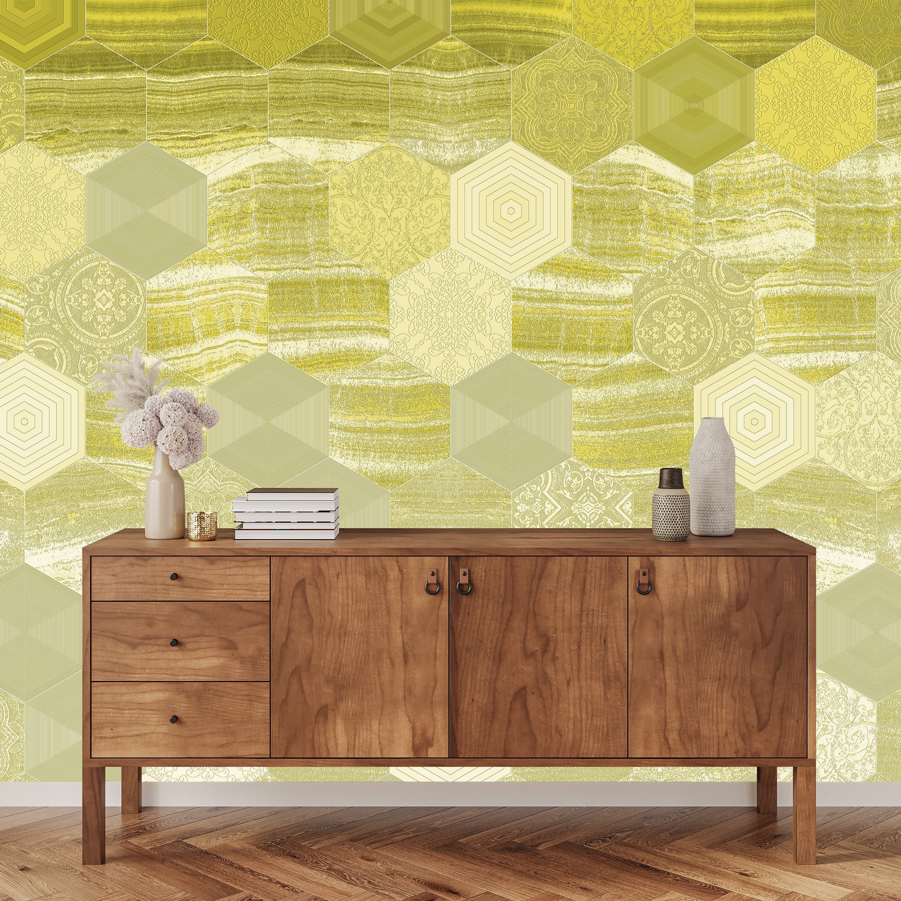 3D Marbled Hexagons - Printed Mural