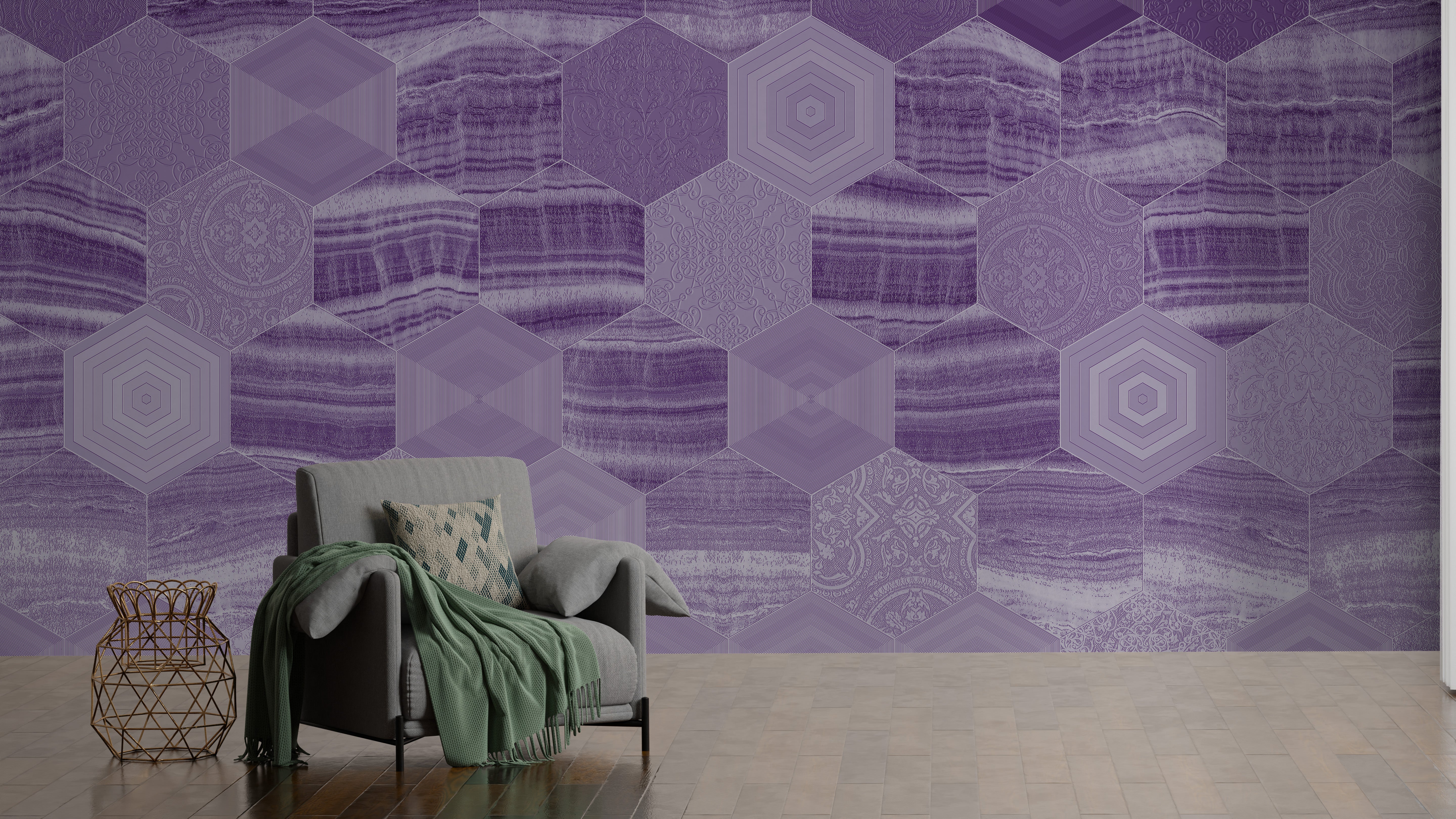 3D Marbled Hexagons - Printed Mural