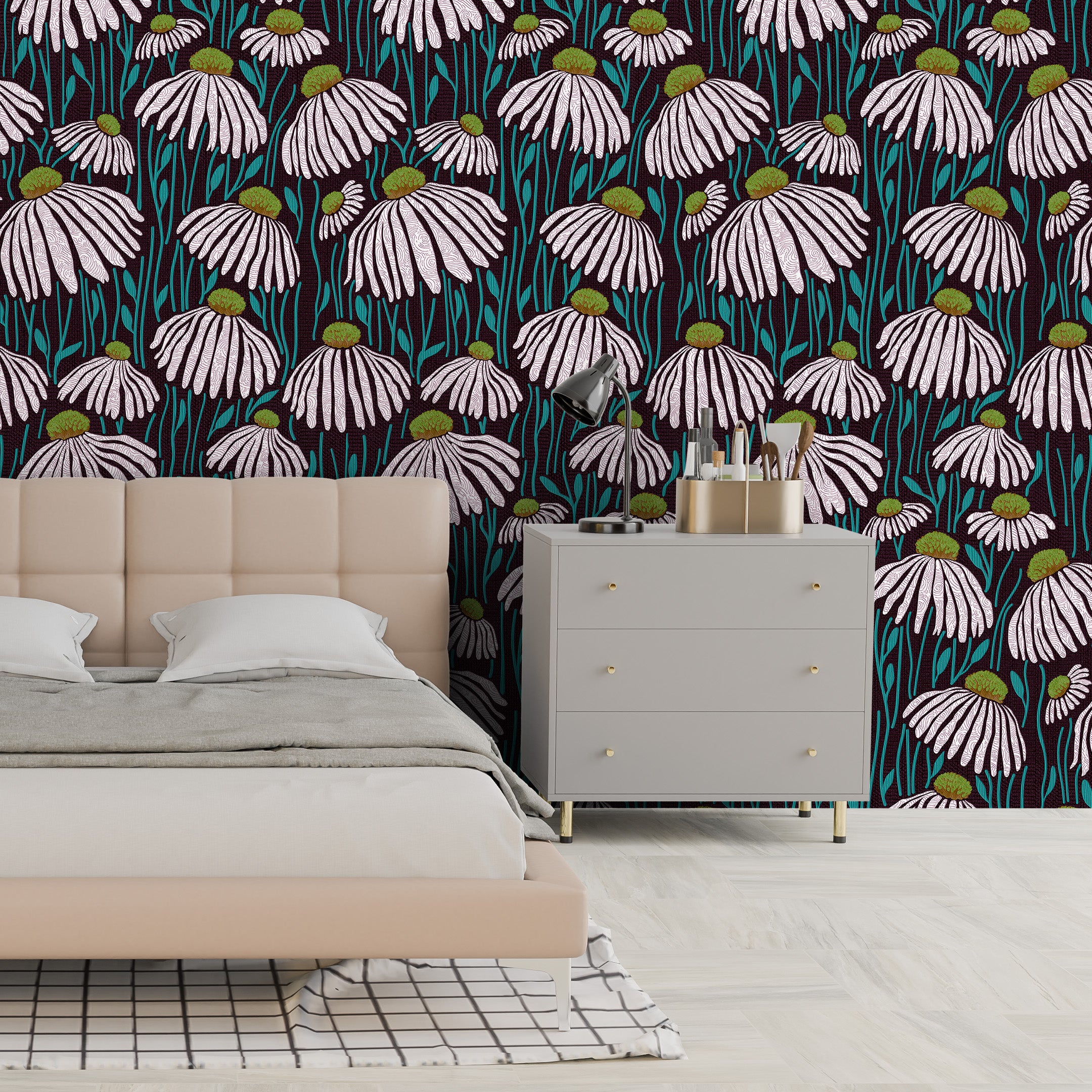 3D Midnight Bloom - Printed Wallpaper