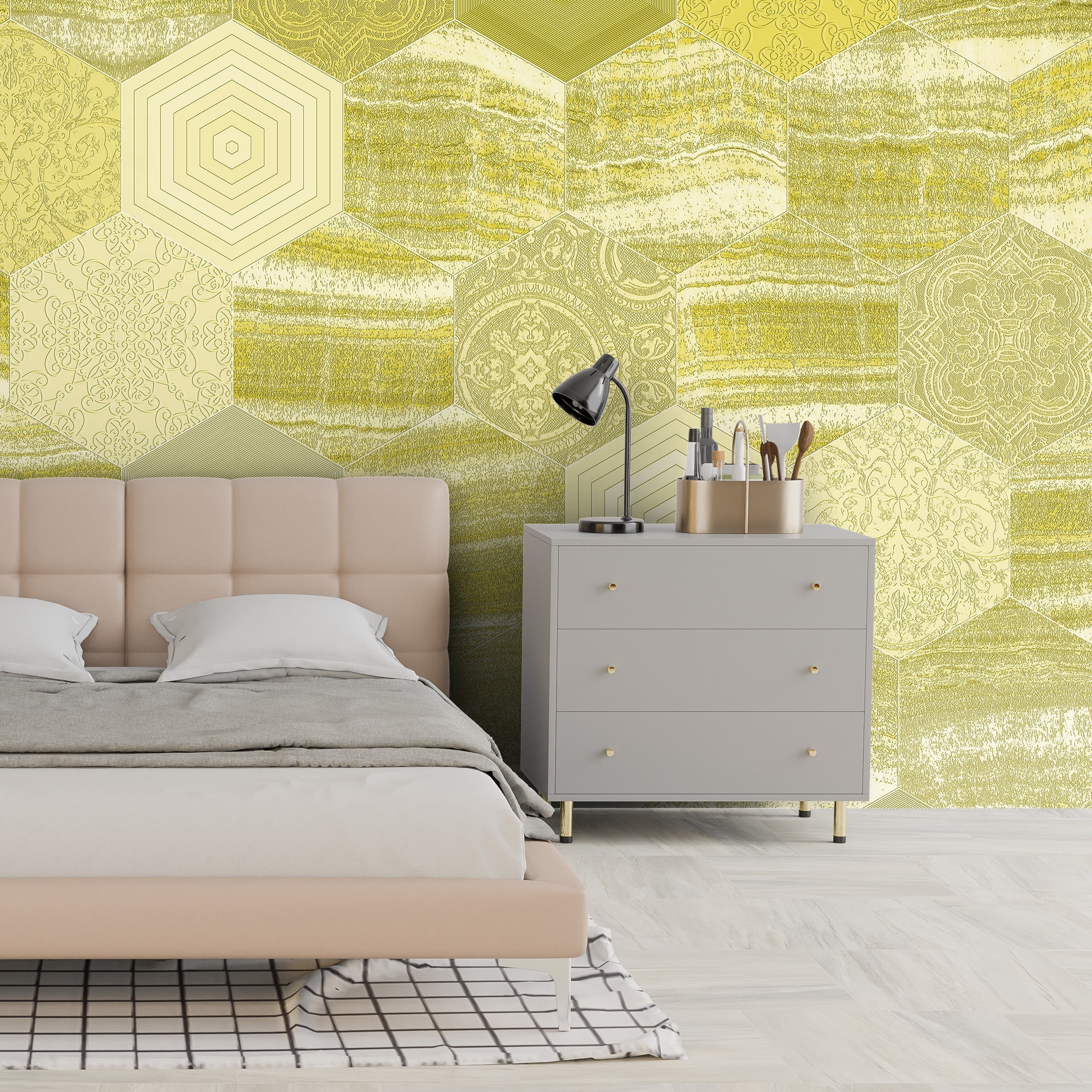 3D Marbled Hexagons - Printed Mural