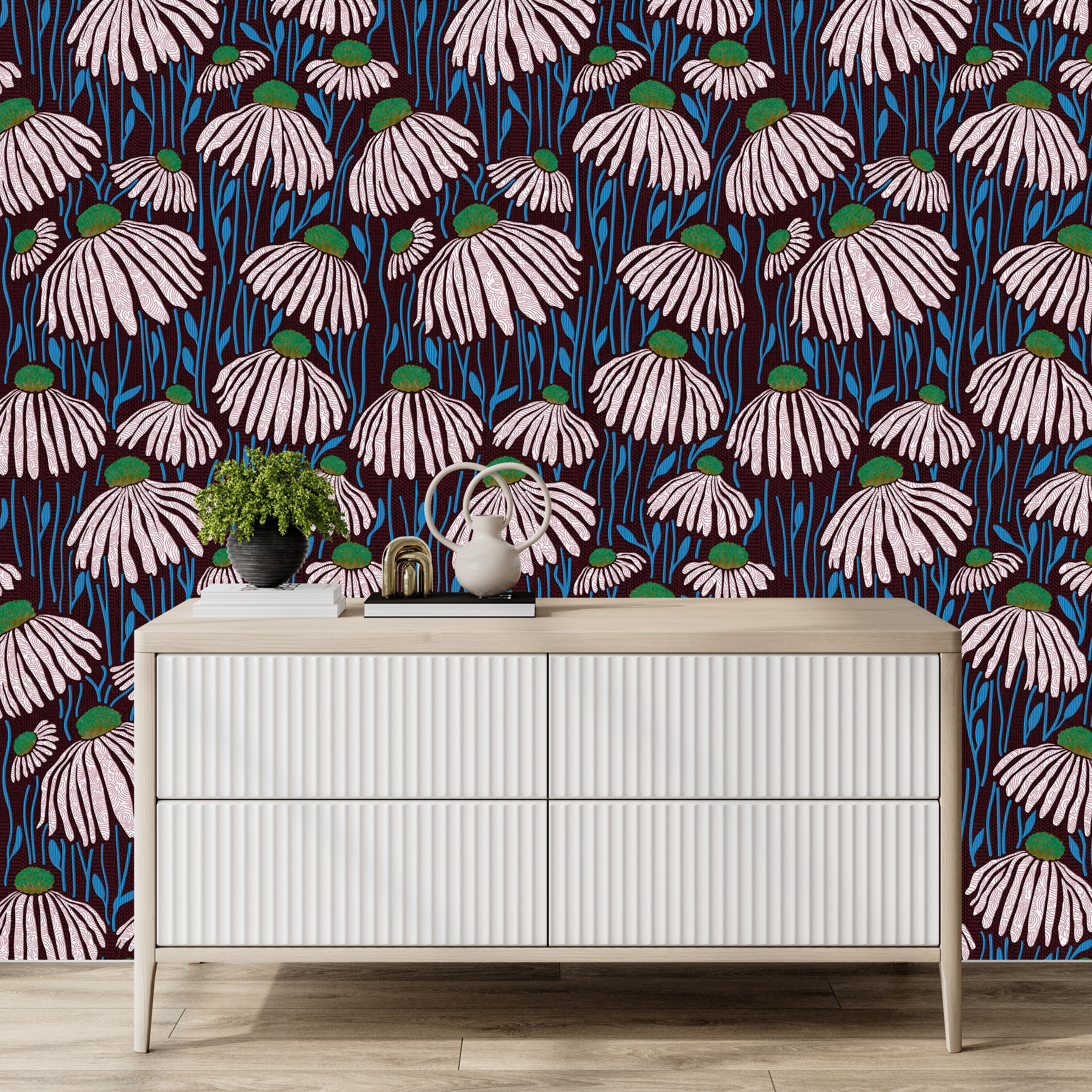 3D Midnight Bloom - Printed Wallpaper