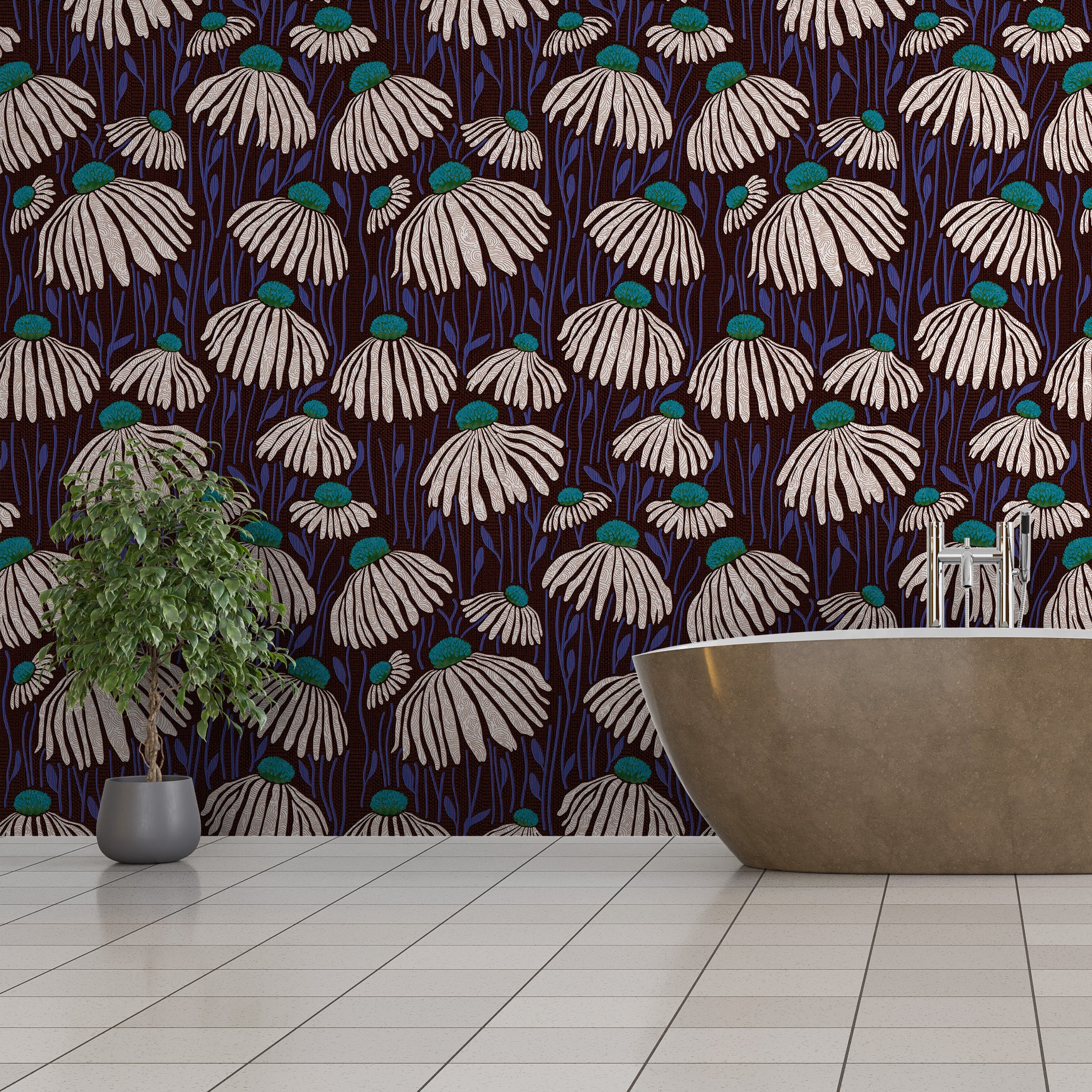 3D Midnight Bloom - Printed Wallpaper