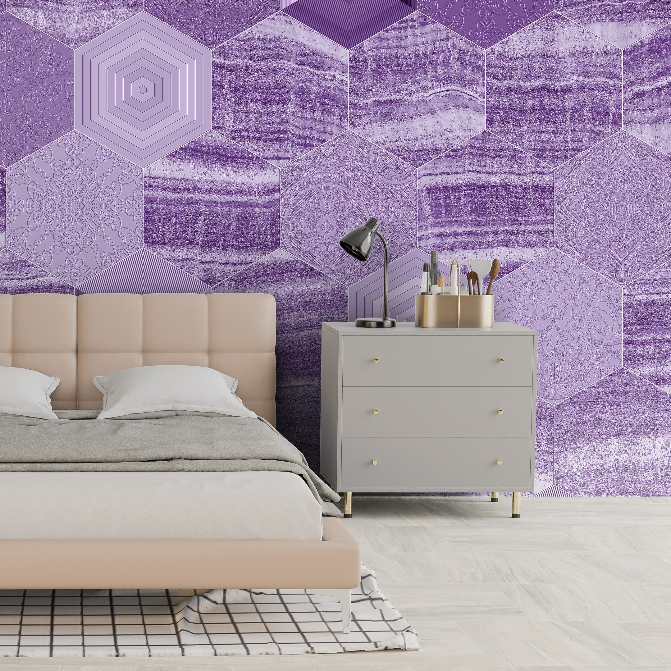 3D Marbled Hexagons - Printed Mural