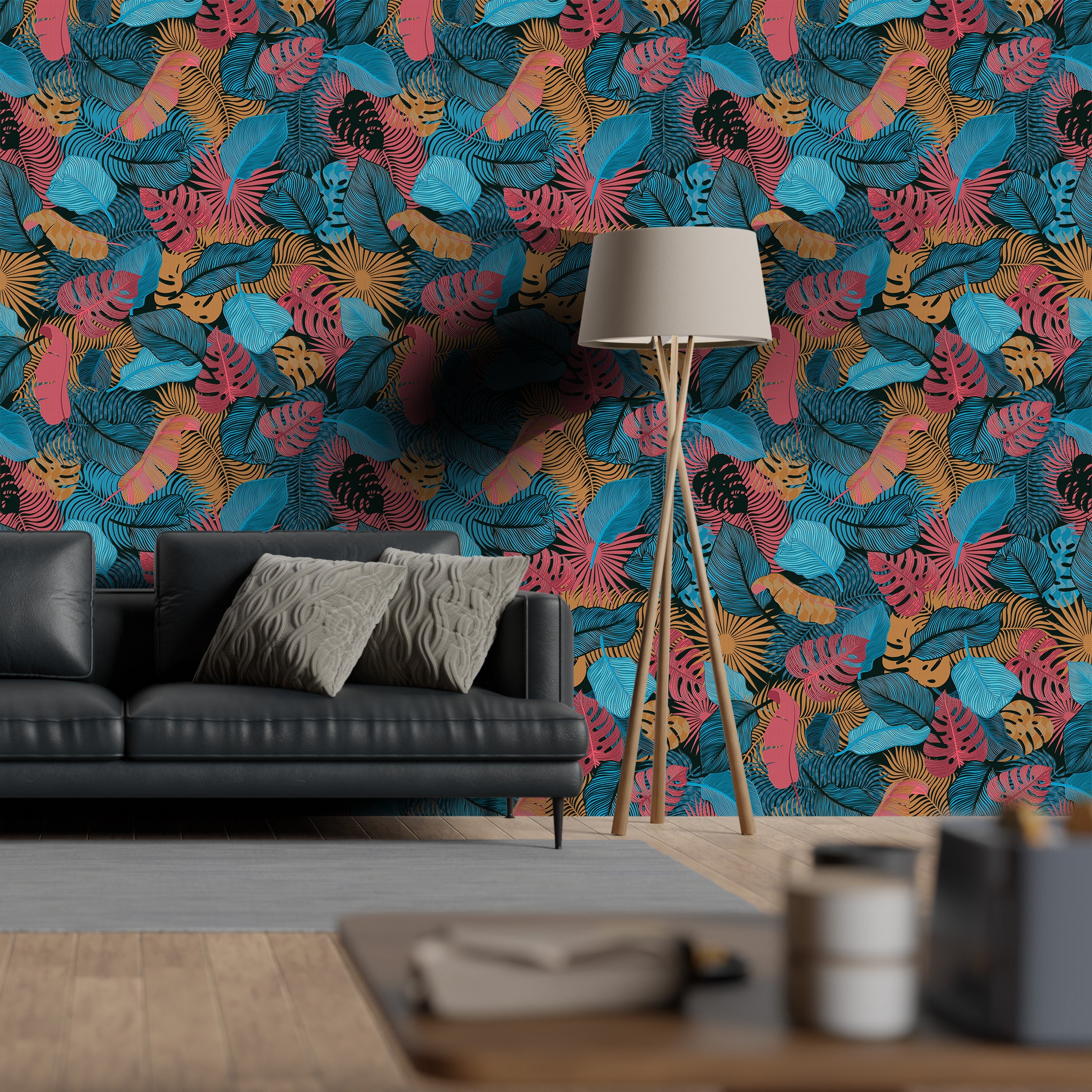 3D Neon Jungle - Printed Wallpaper