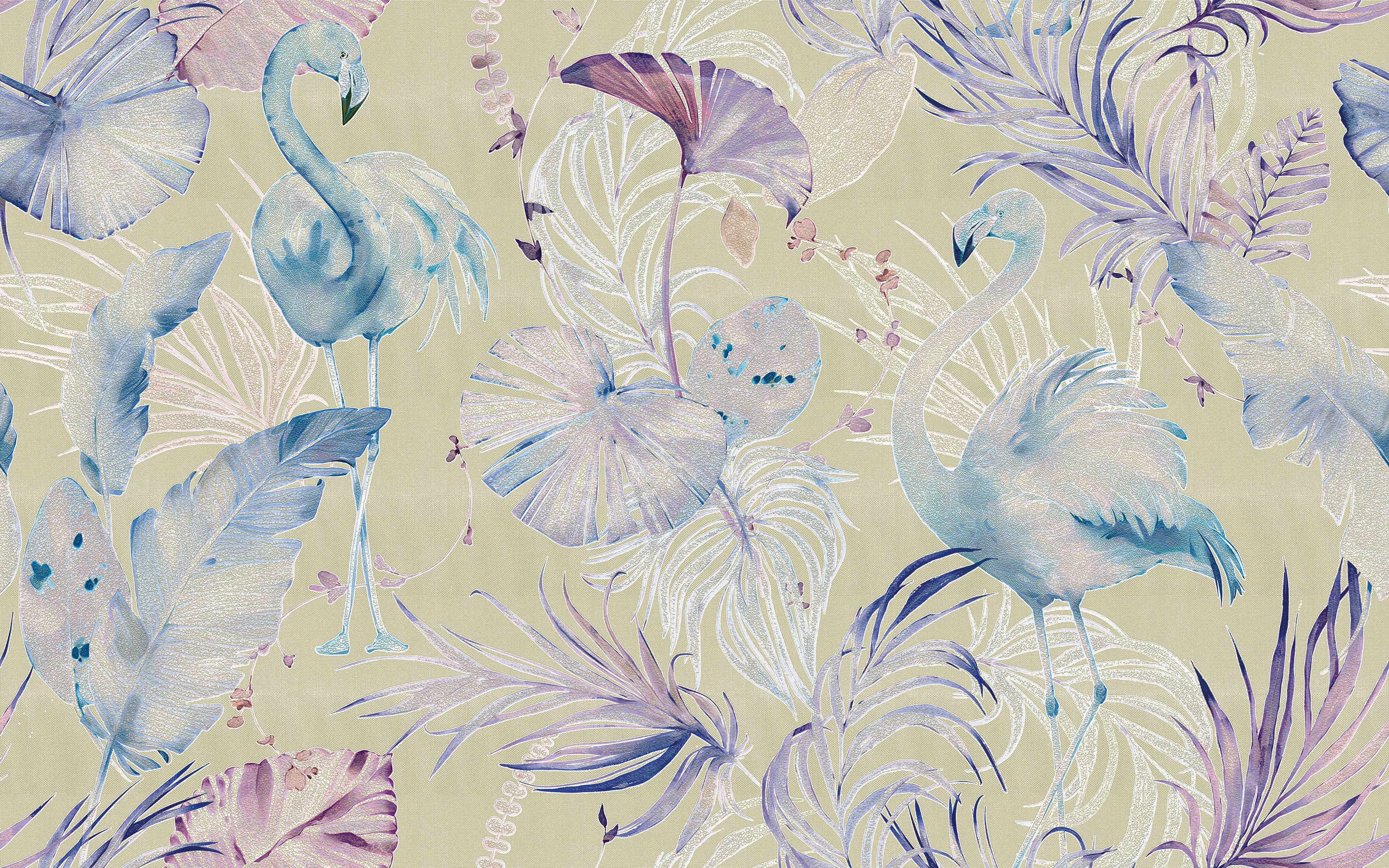 3D Flamingo Oasis - Printed Wallpaper