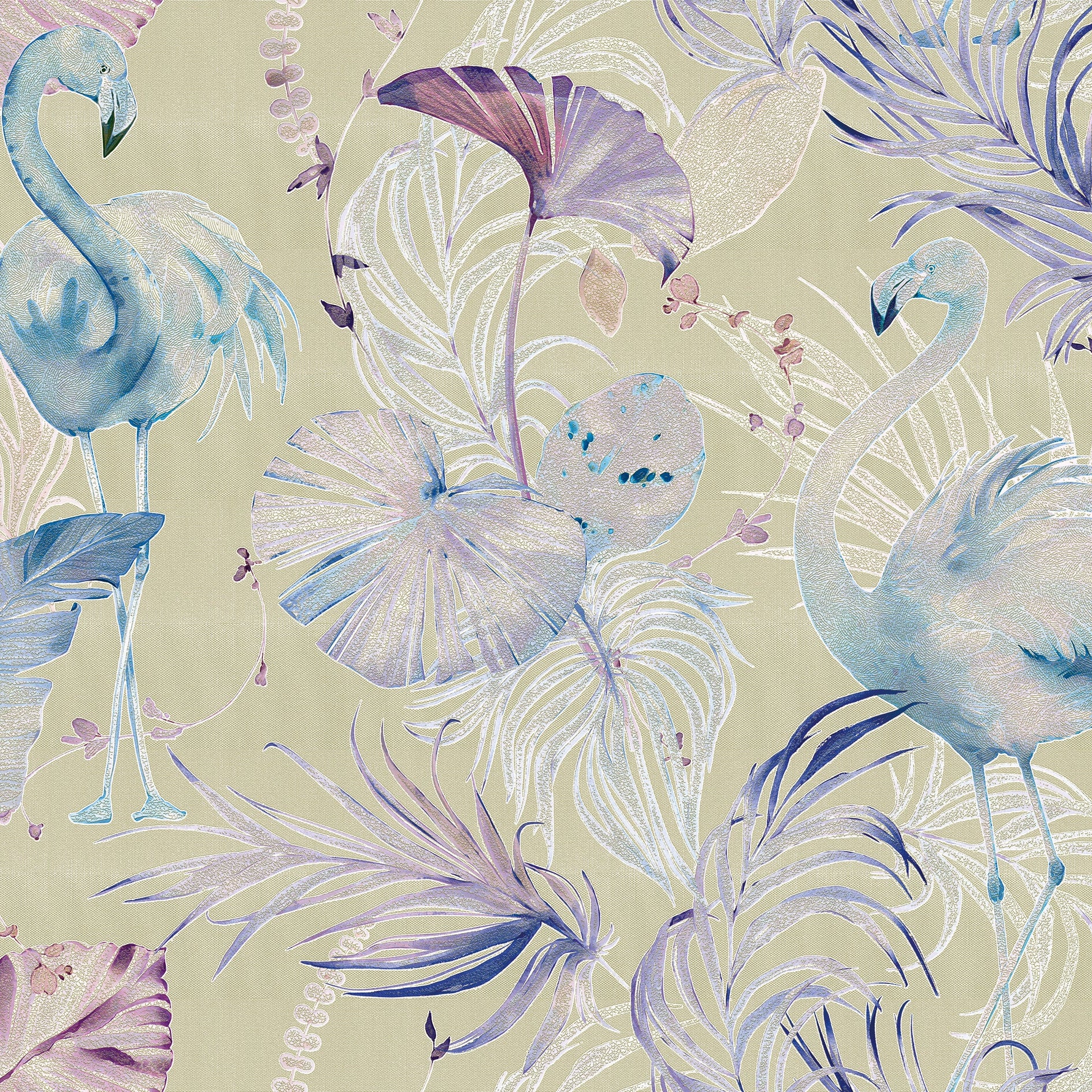 3D Flamingo Oasis - Printed Wallpaper