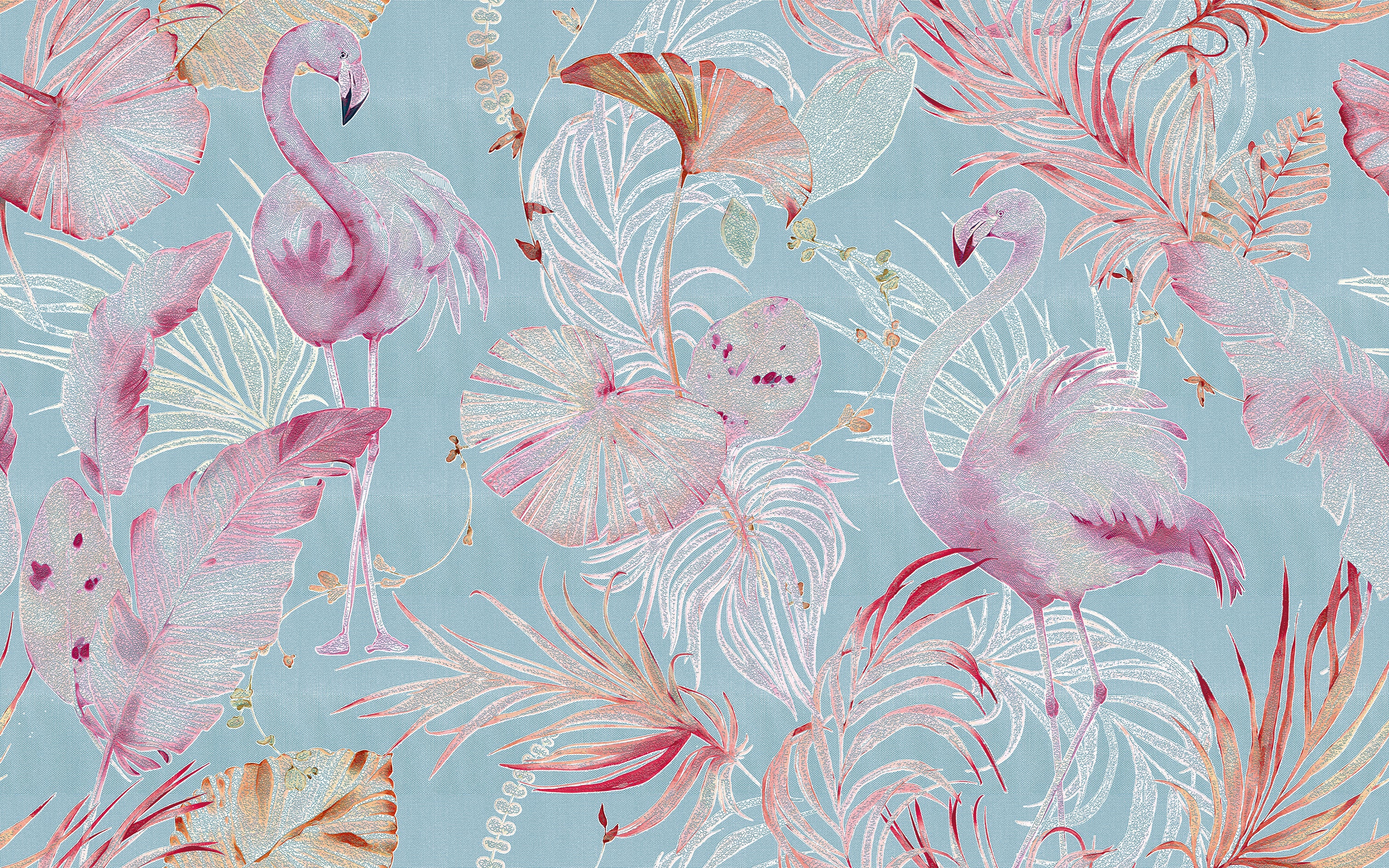 3D Flamingo Oasis - Printed Wallpaper