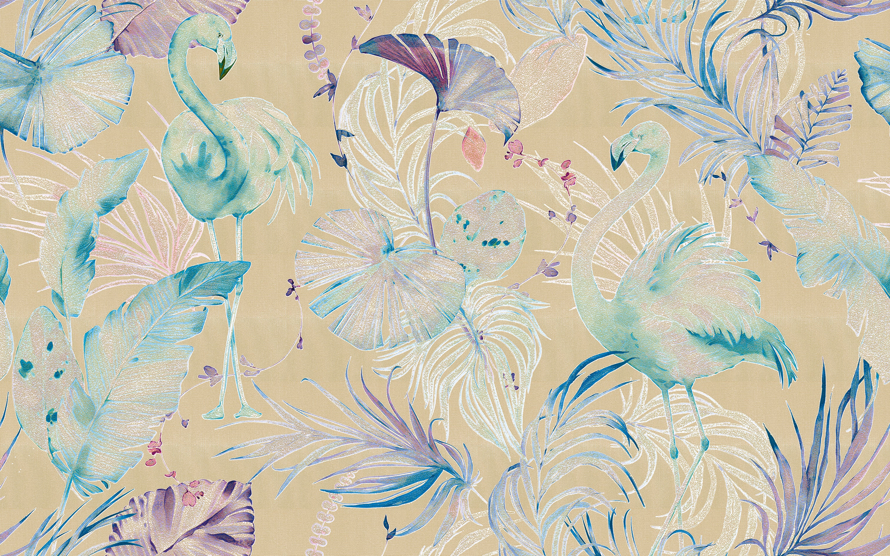 3D Flamingo Oasis - Printed Wallpaper
