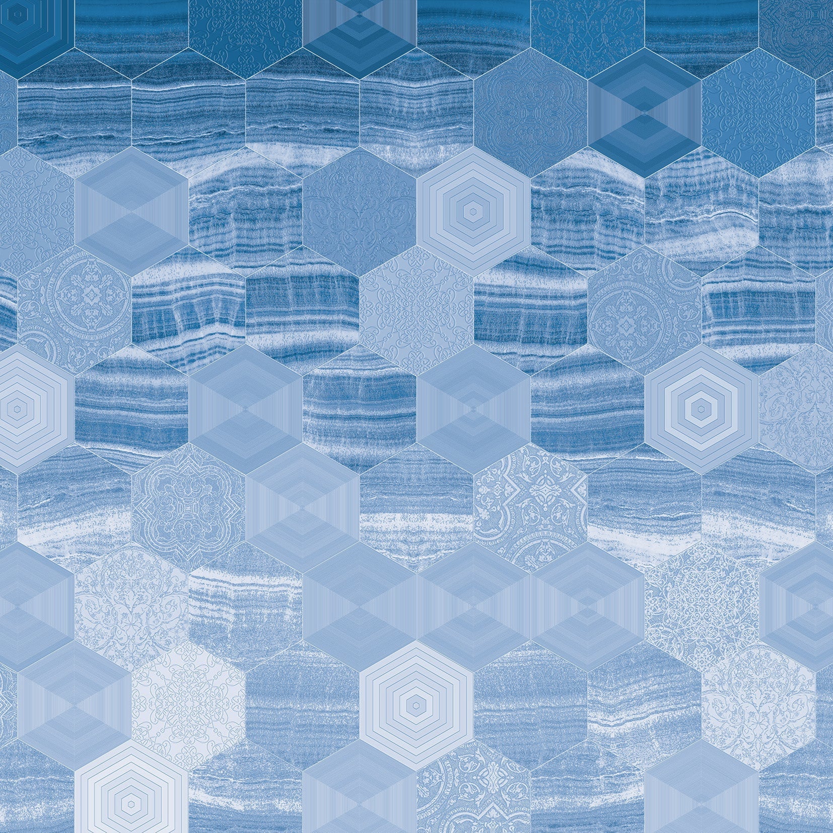 3D Marbled Hexagons - Printed Mural