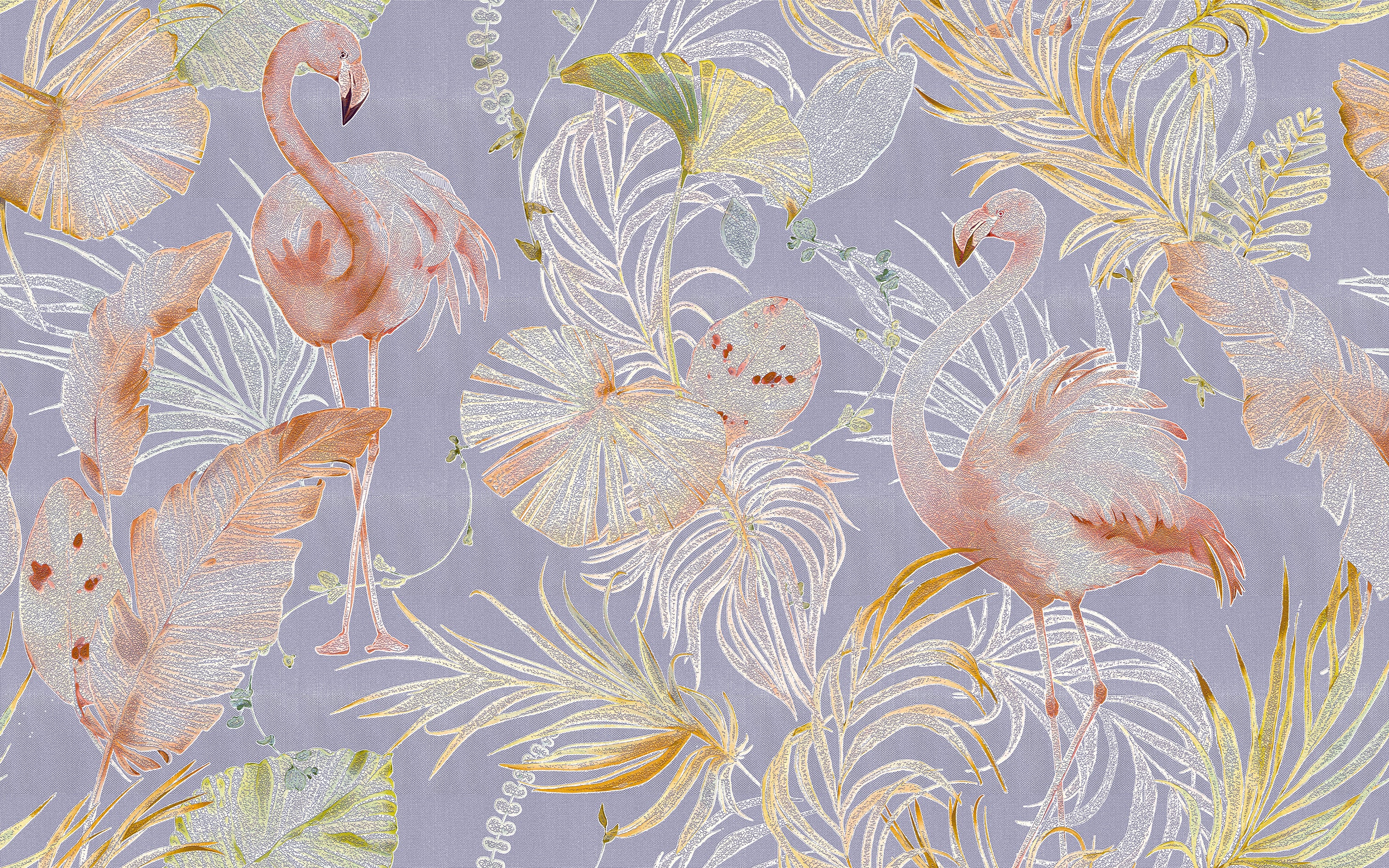 3D Flamingo Oasis - Printed Wallpaper