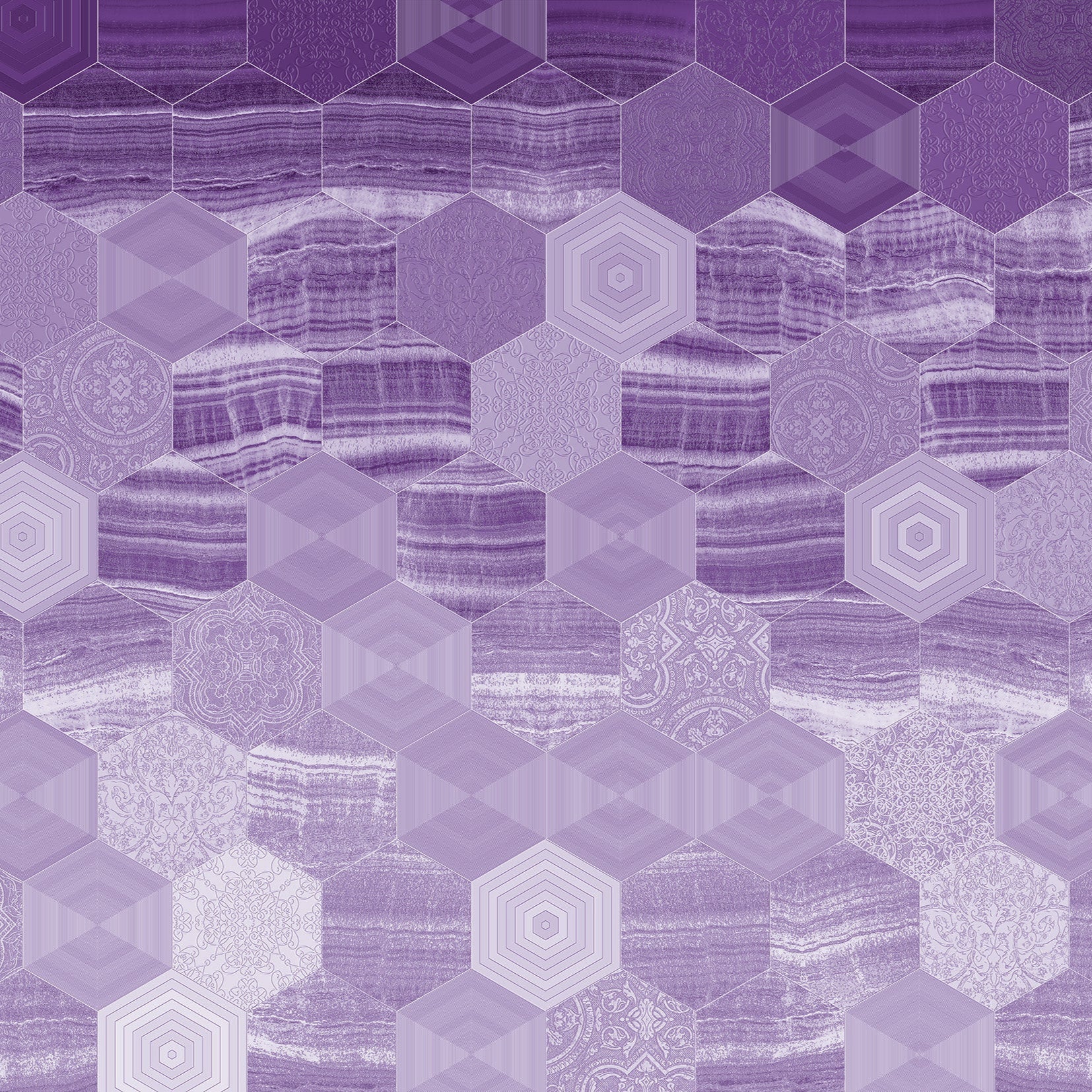 3D Marbled Hexagons - Printed Mural