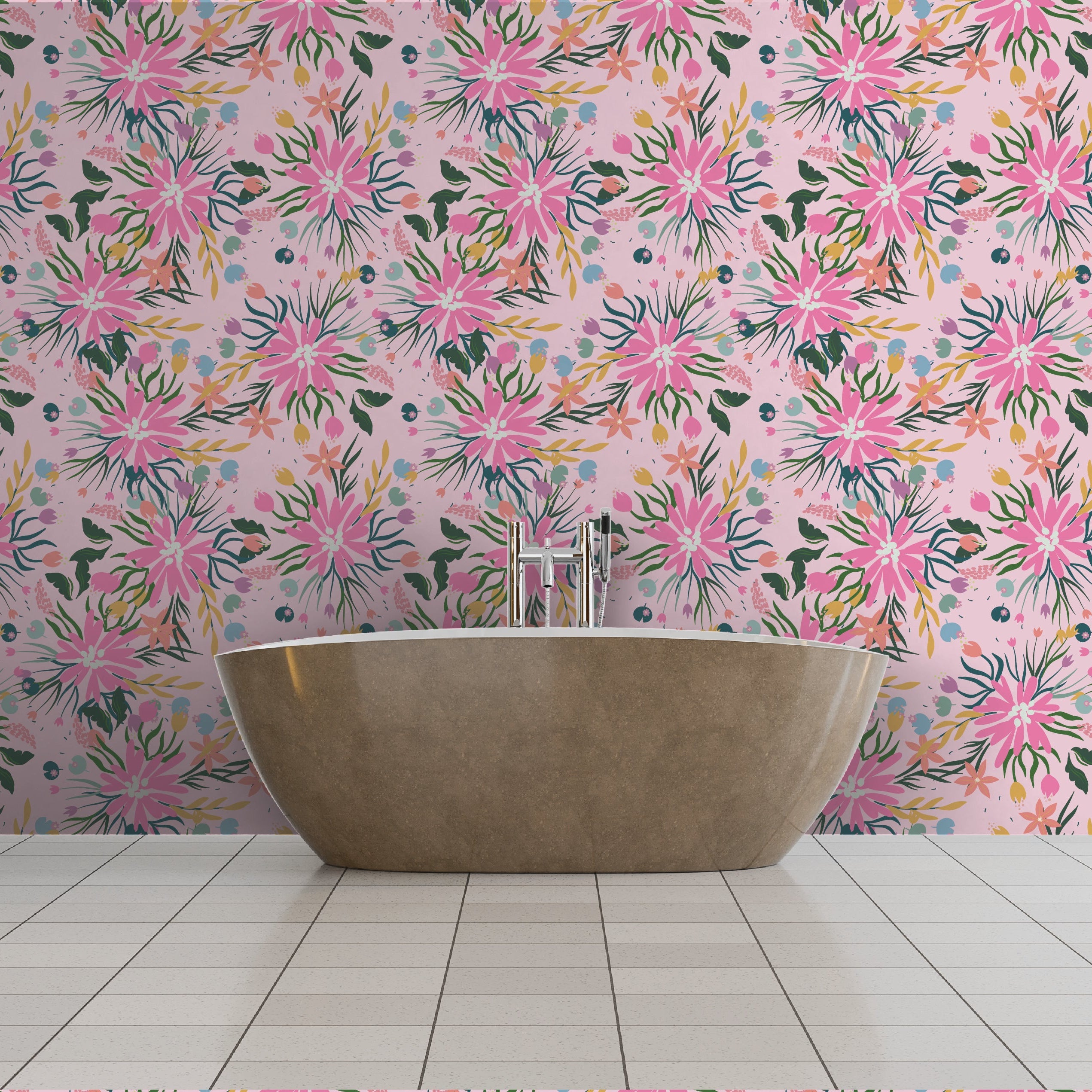 Floral Tapestry - Bright Pink Tangle
