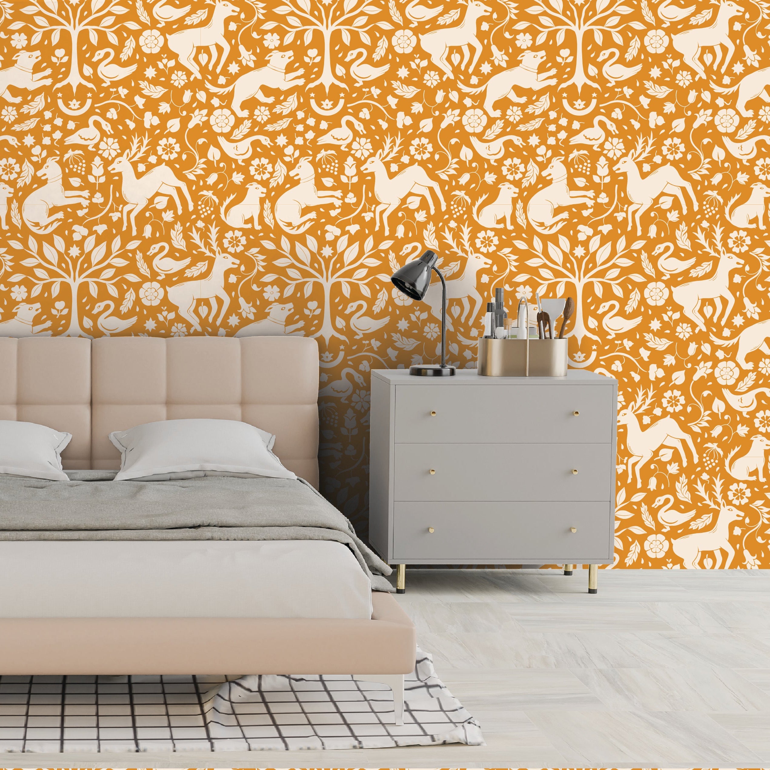 Mythical Menagerie  - Ochre Woodland Toile