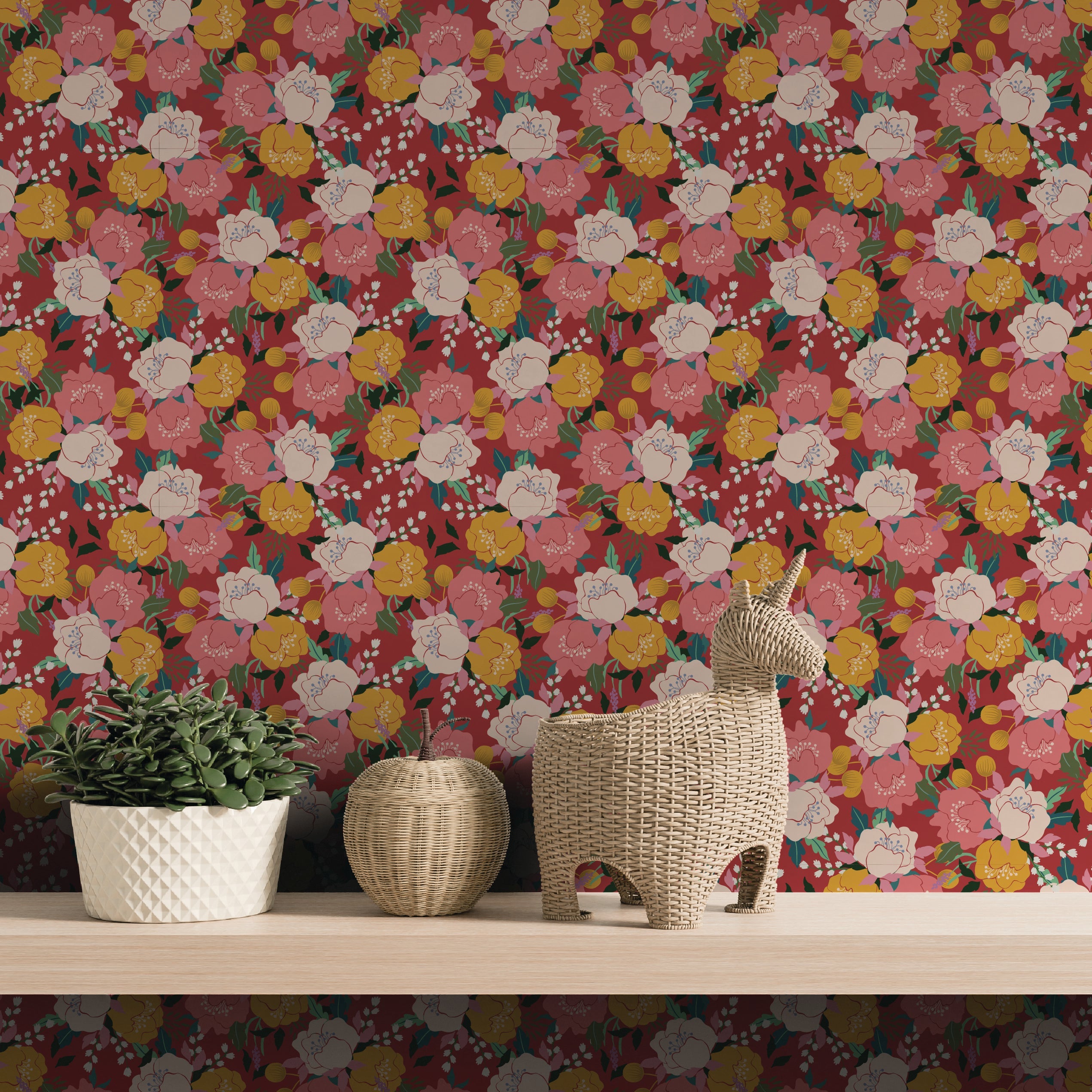 Floral Tapestry - Calico Rose Red