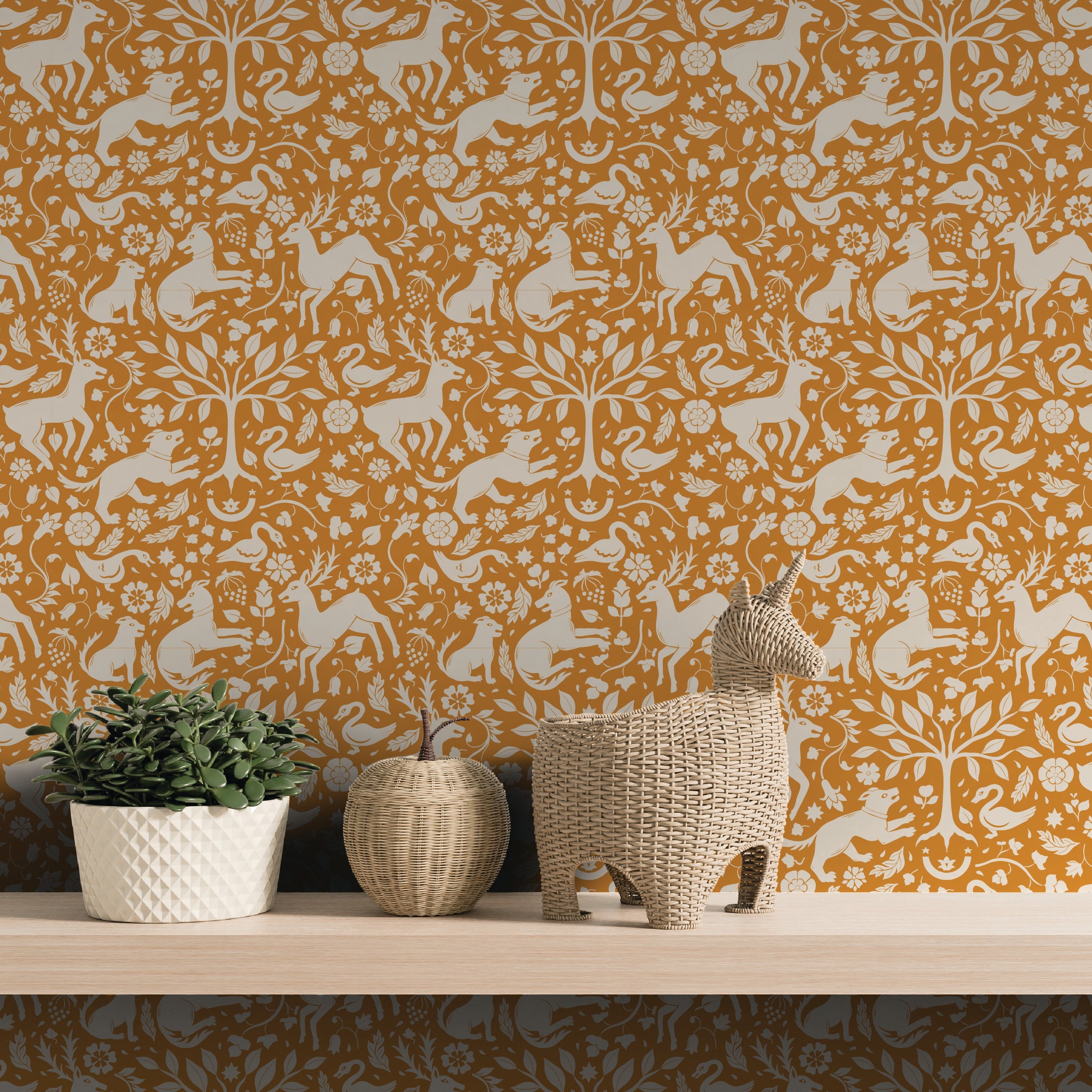 Mythical Menagerie  - Ochre Woodland Toile