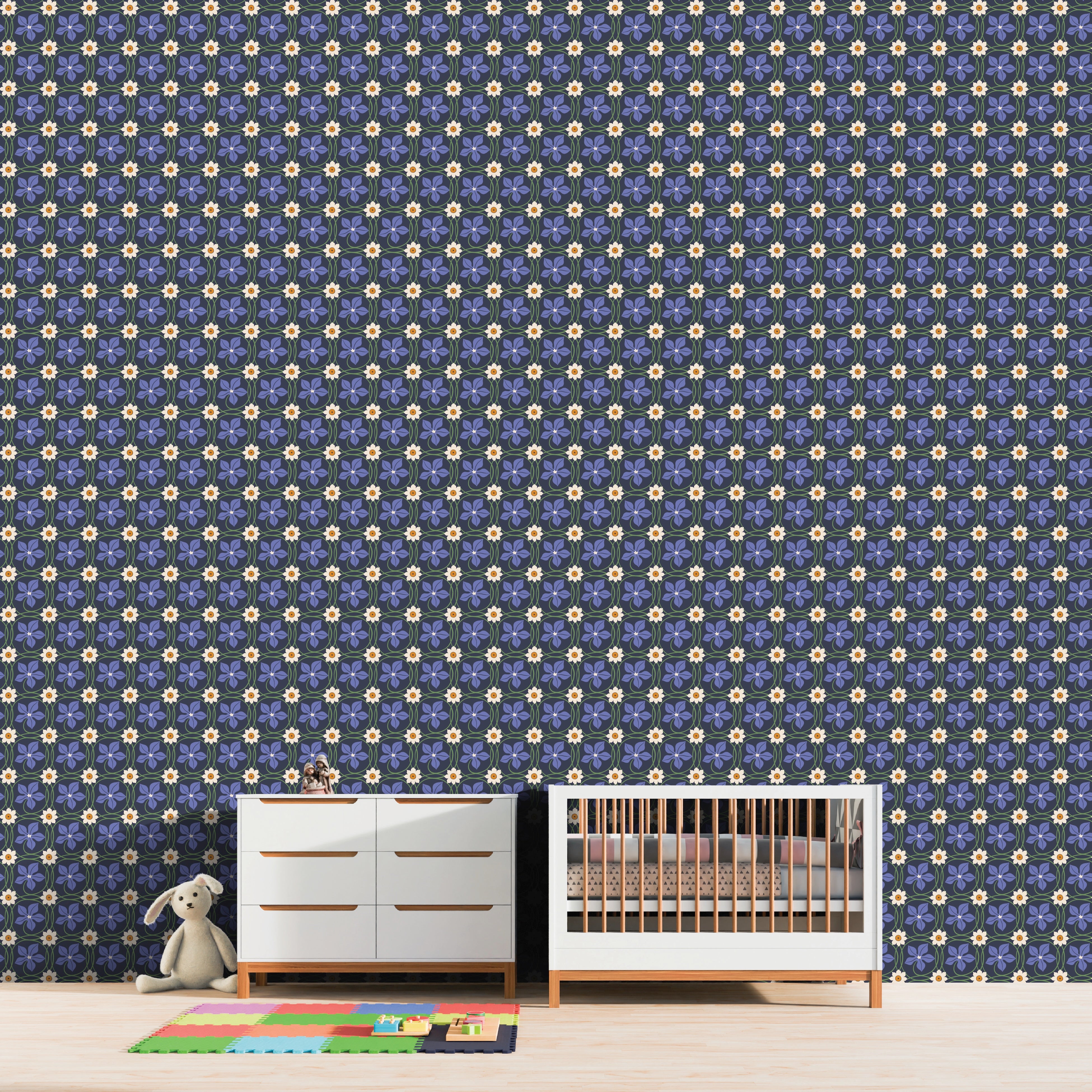 Mythical Menagerie  - Periwinkle Patchwork Wallpaper