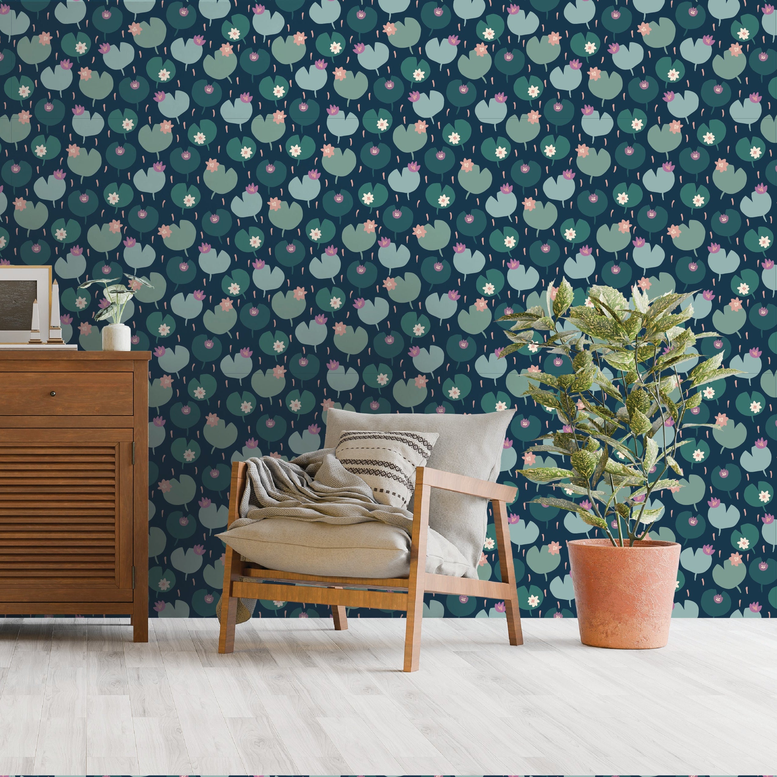 Petit Prints - Teal Ditsy Buds