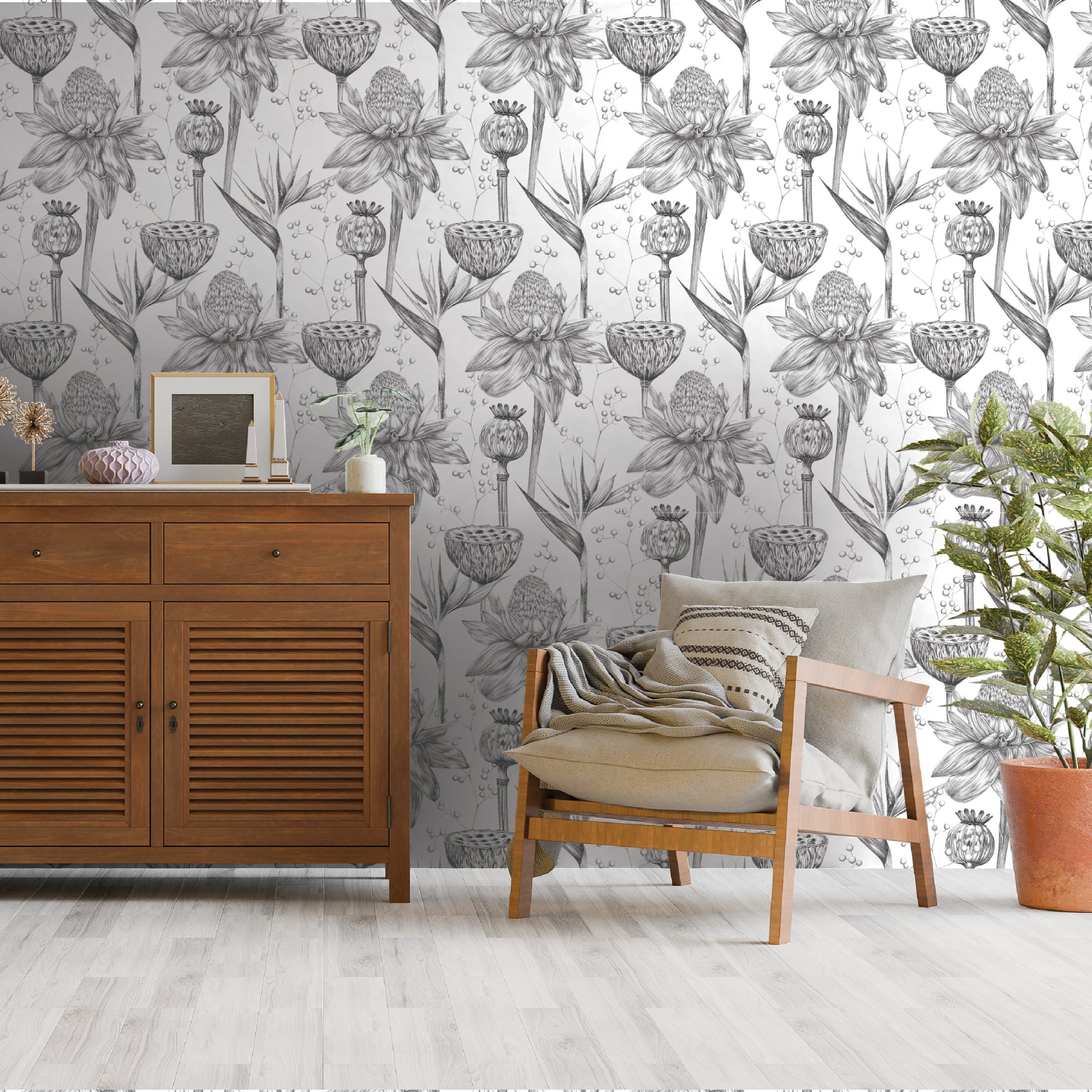 Grayscale Flora Motif
