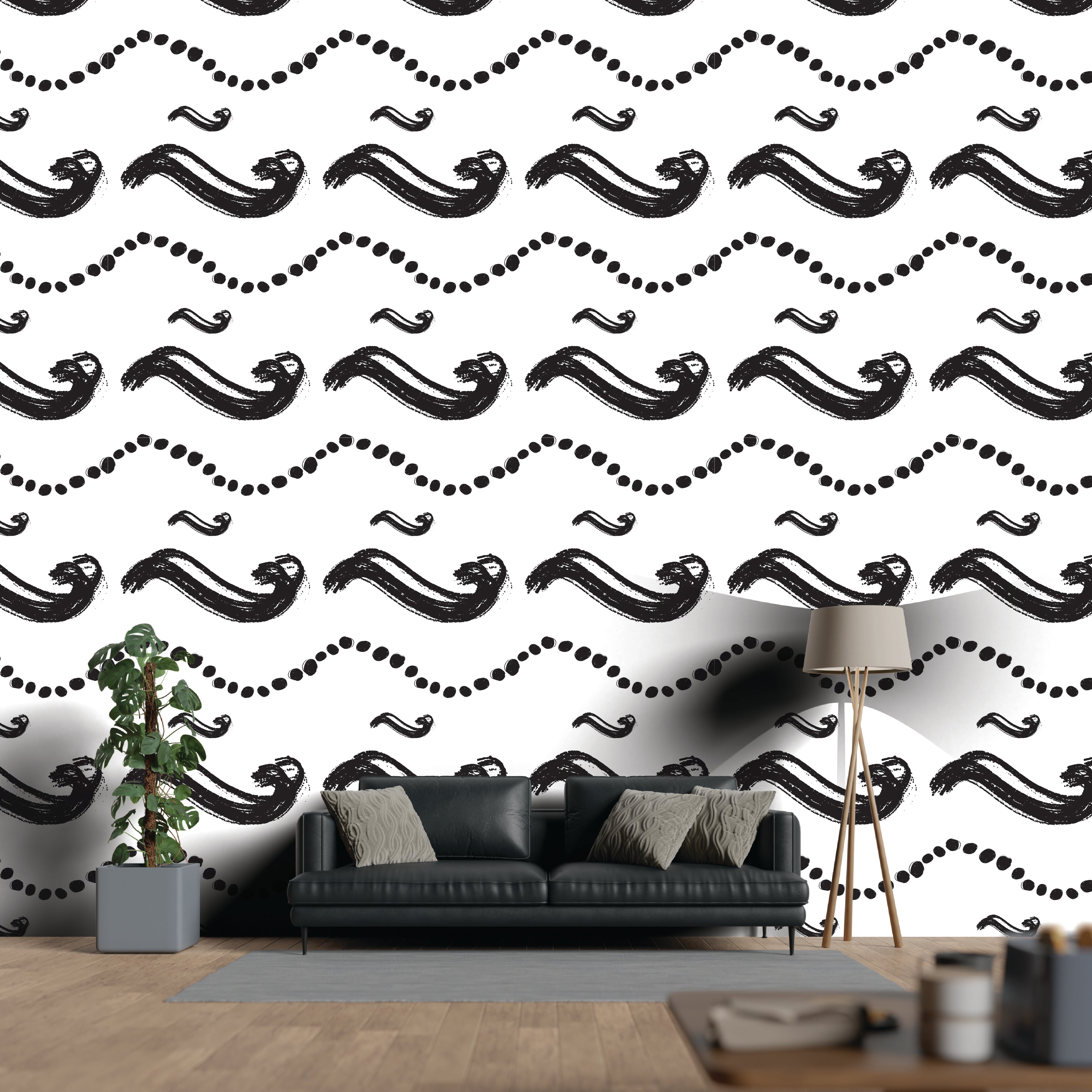 Monochrome Muse - Brushstroke Waves