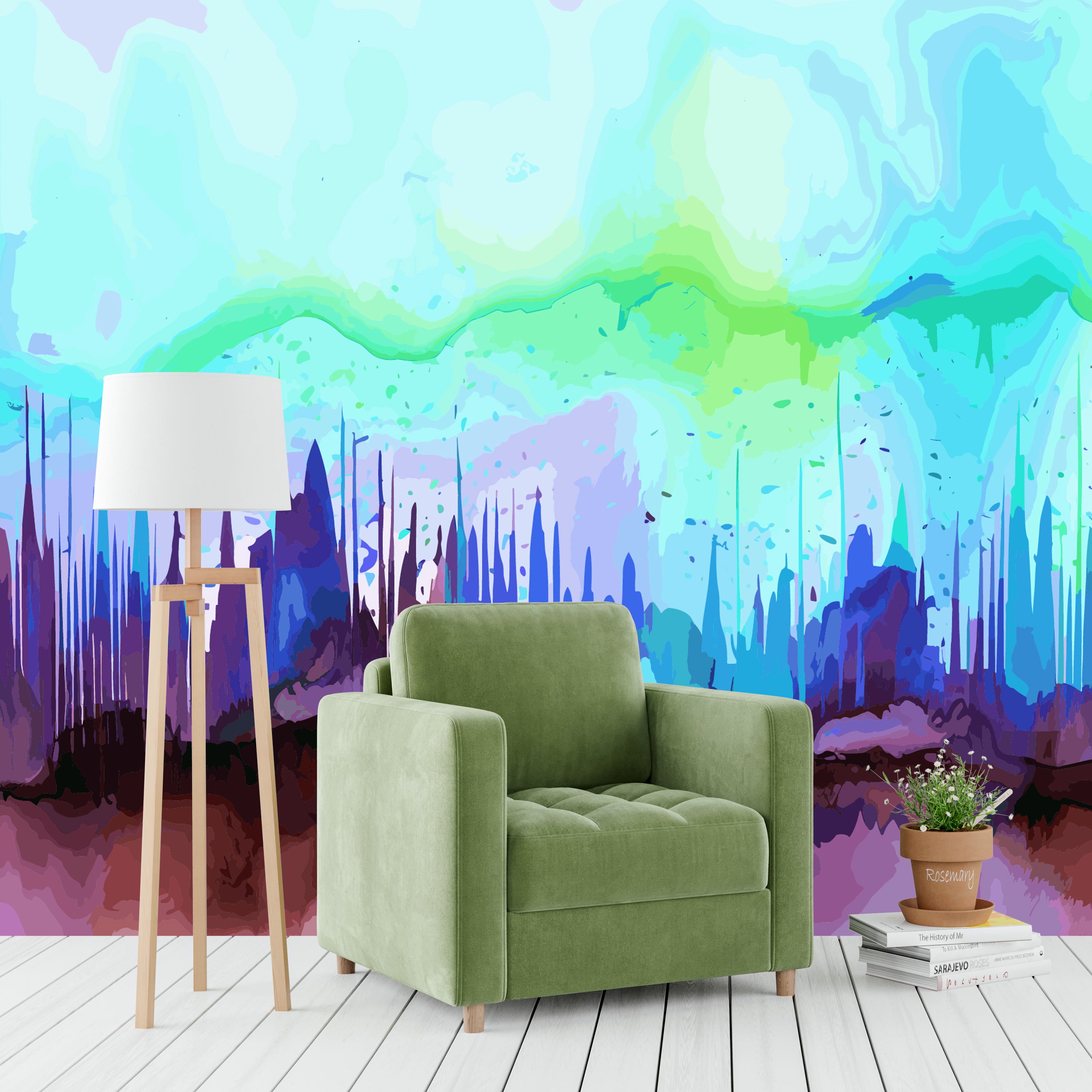 Fluid Watercolor Forest Mural