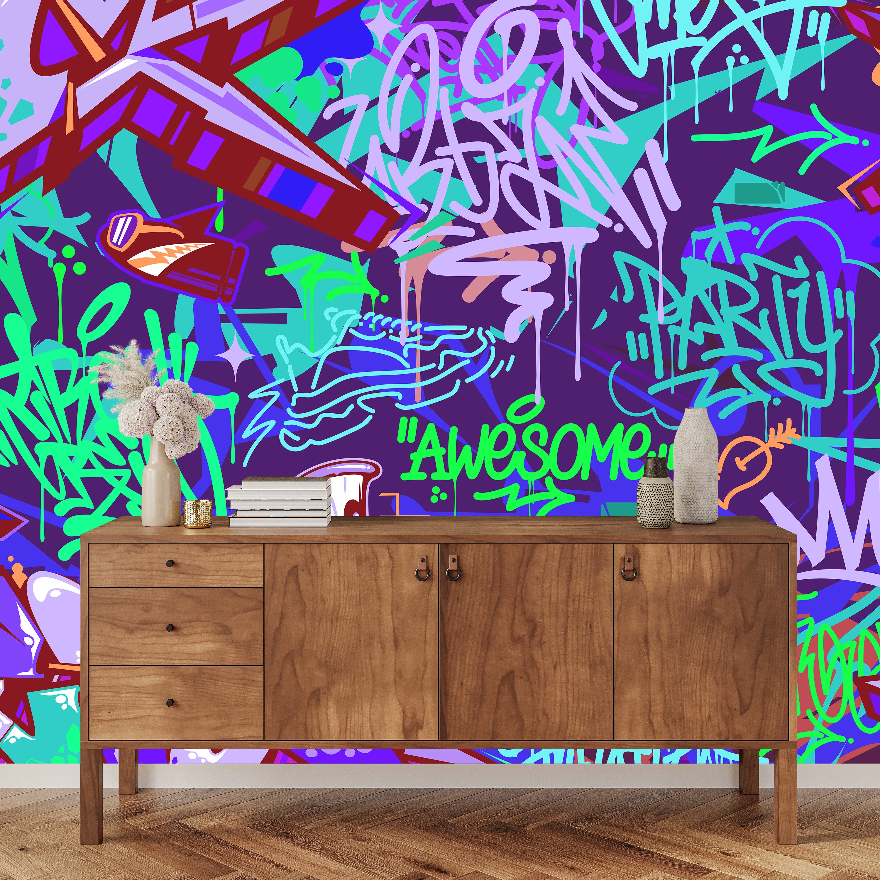 Tag & Spark - Neon Graffiti Fusion Mural