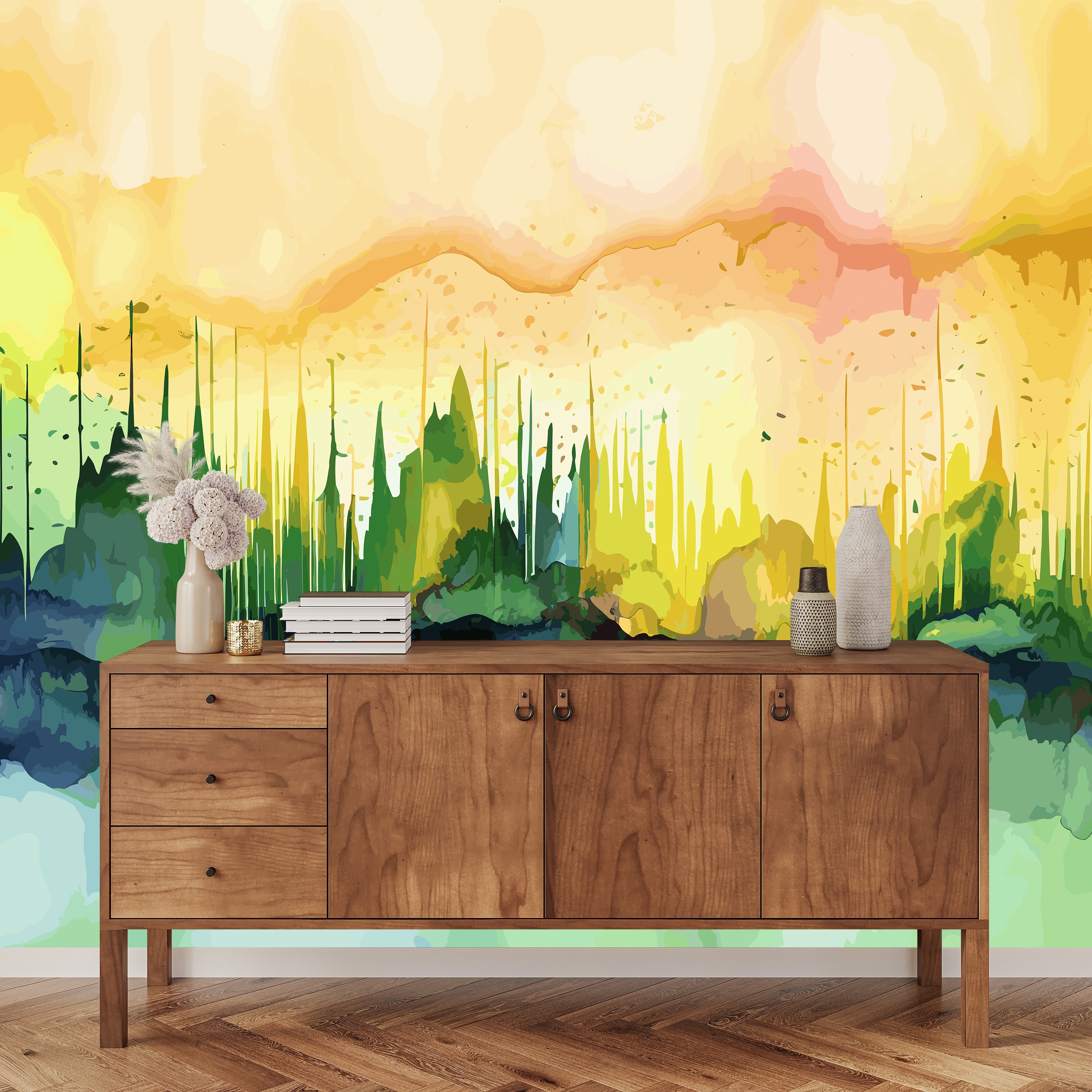 Fluid Watercolor Forest Mural