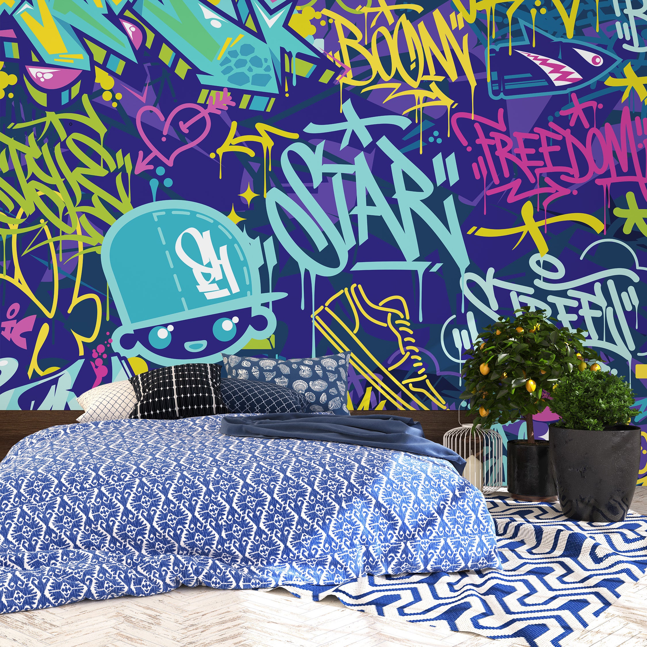 Tag & Spark - Neon City Graffiti Mural