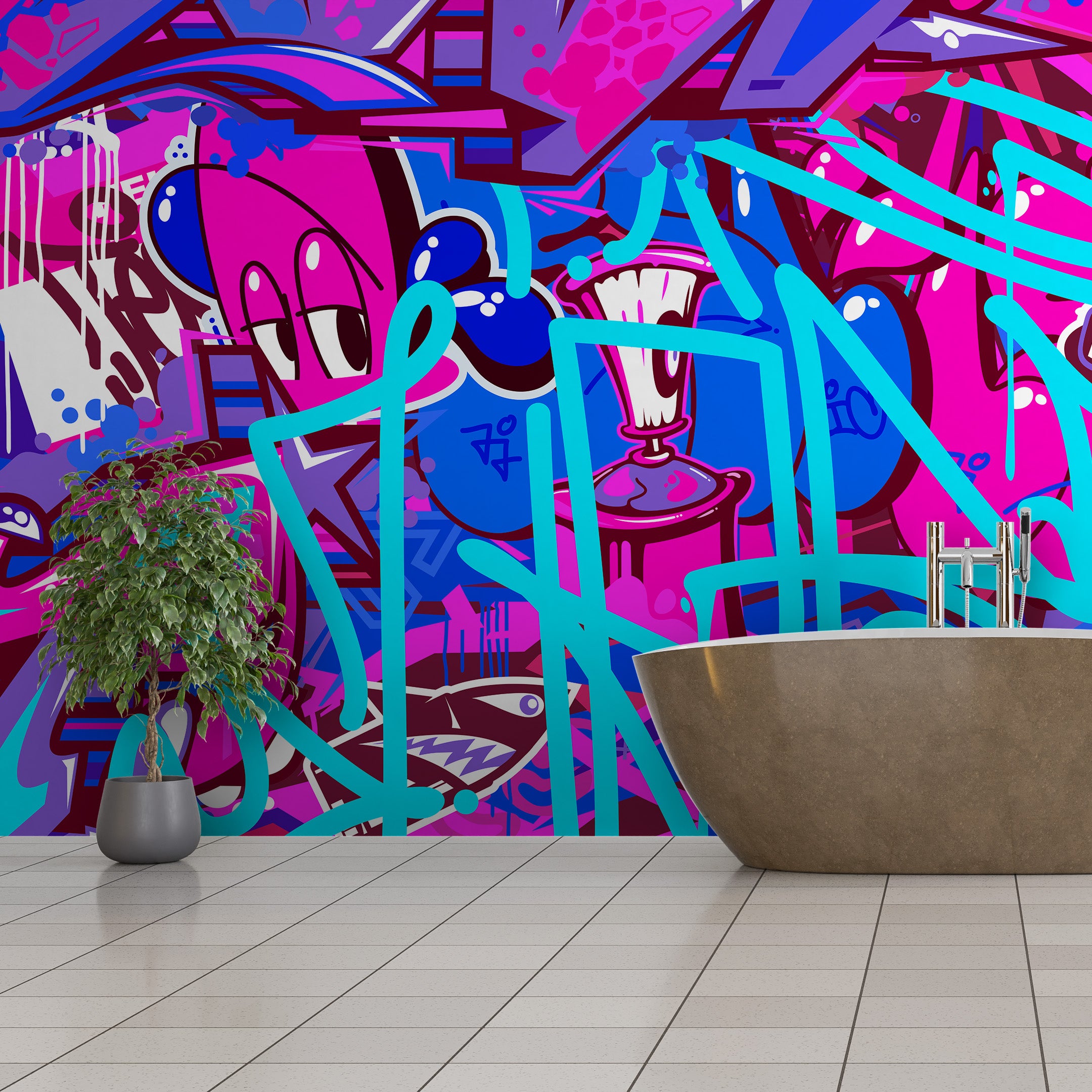 Tag & Spark - Cartoon Graffiti Riot Mural