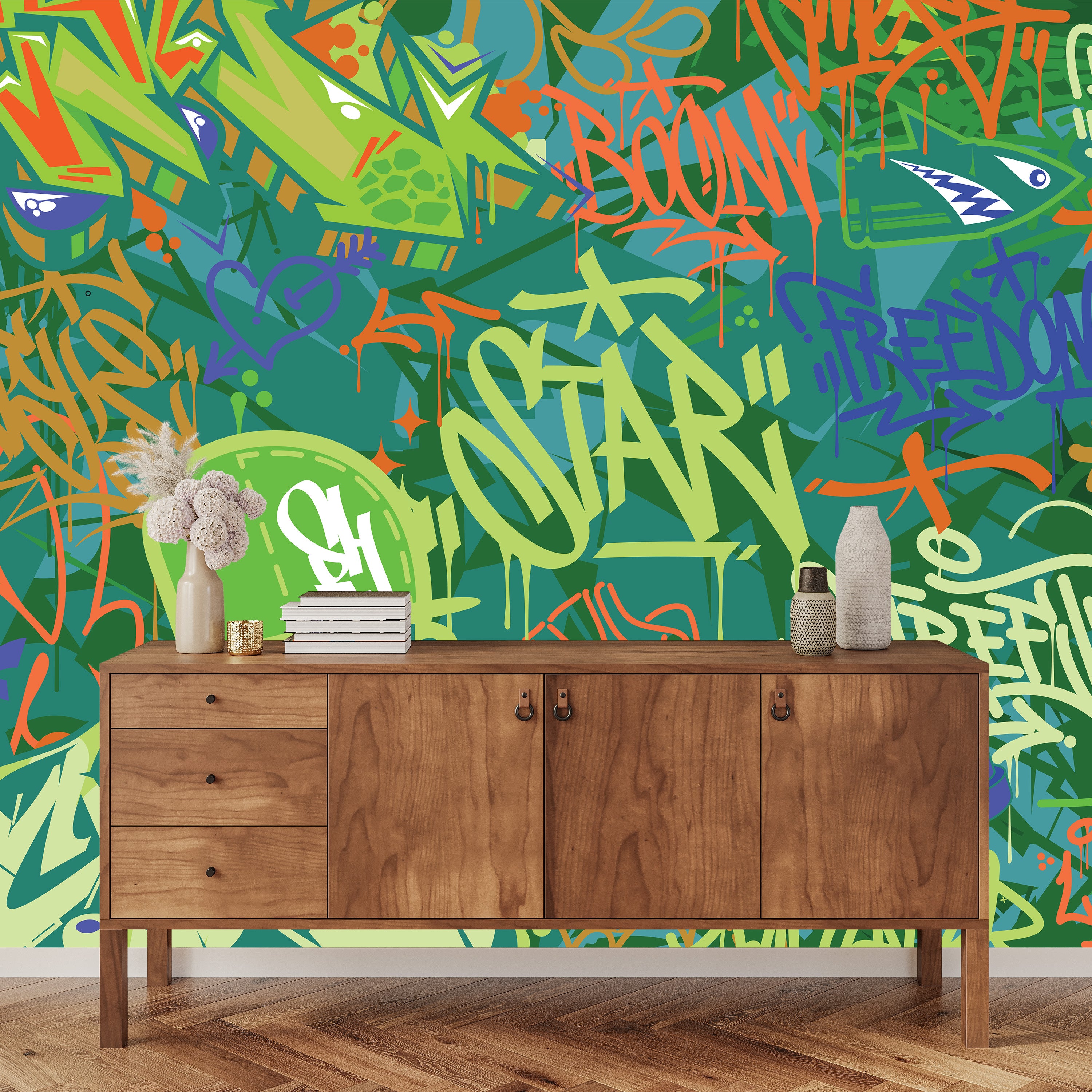 Tag & Spark - Neon City Graffiti Mural
