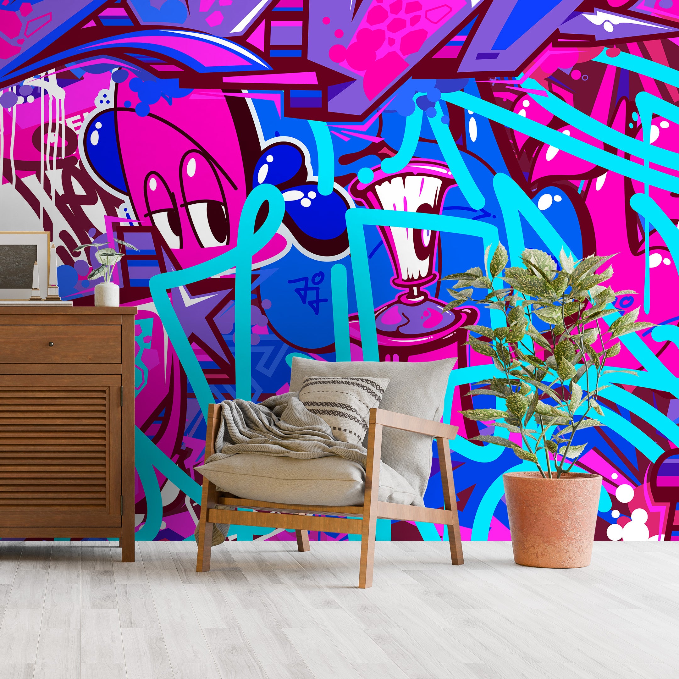 Tag & Spark - Cartoon Graffiti Riot Mural