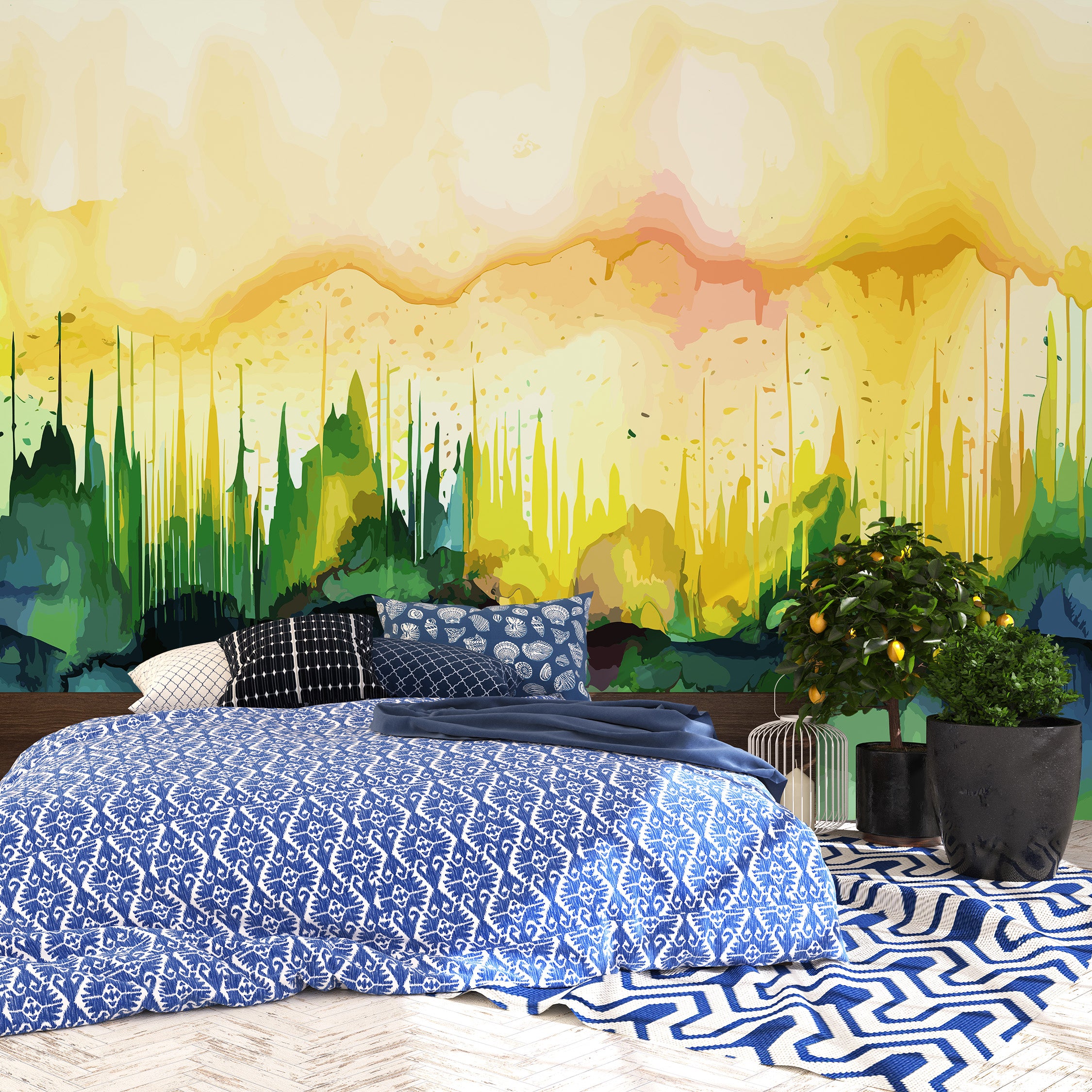 Fluid Watercolor Forest Mural