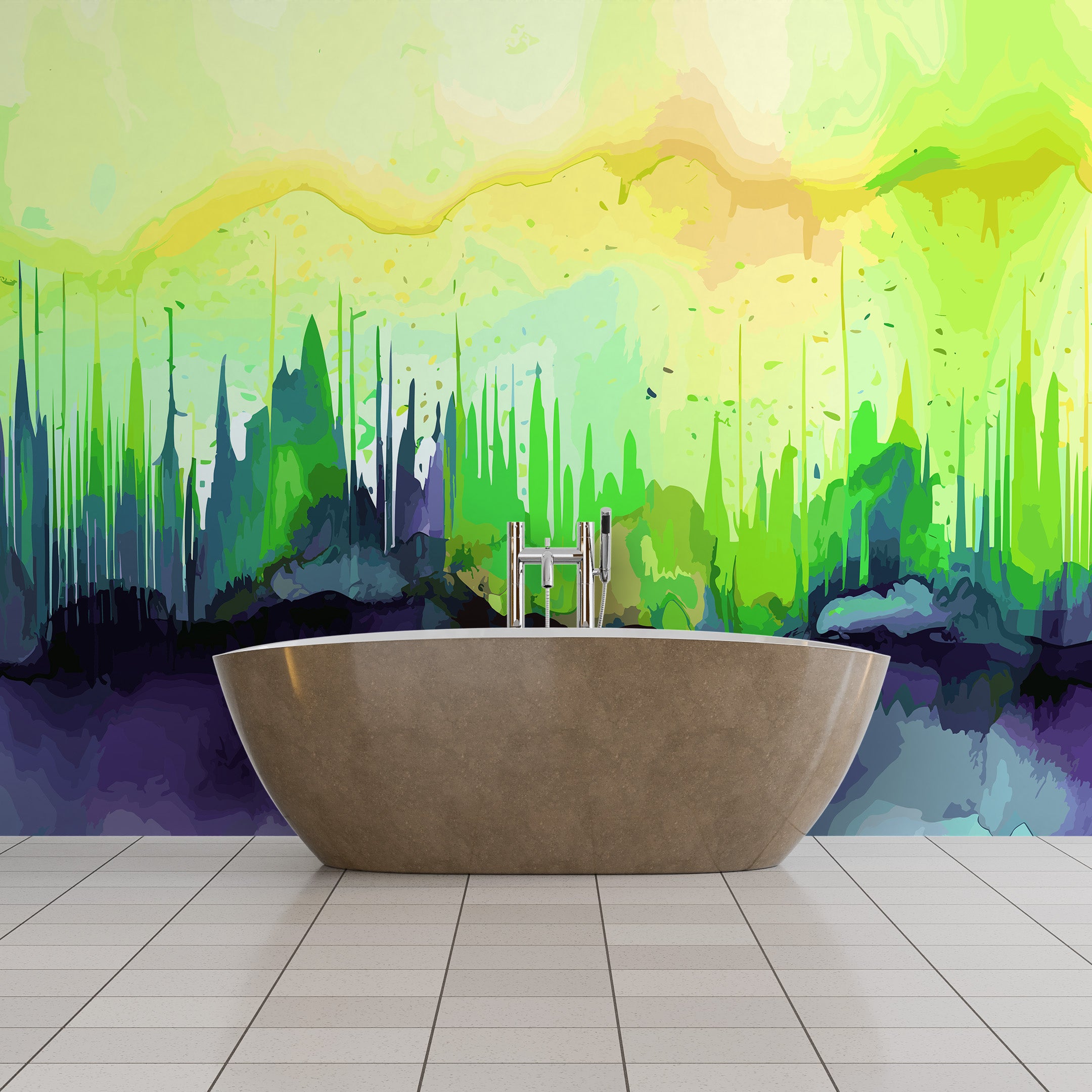 Fluid Watercolor Forest Mural