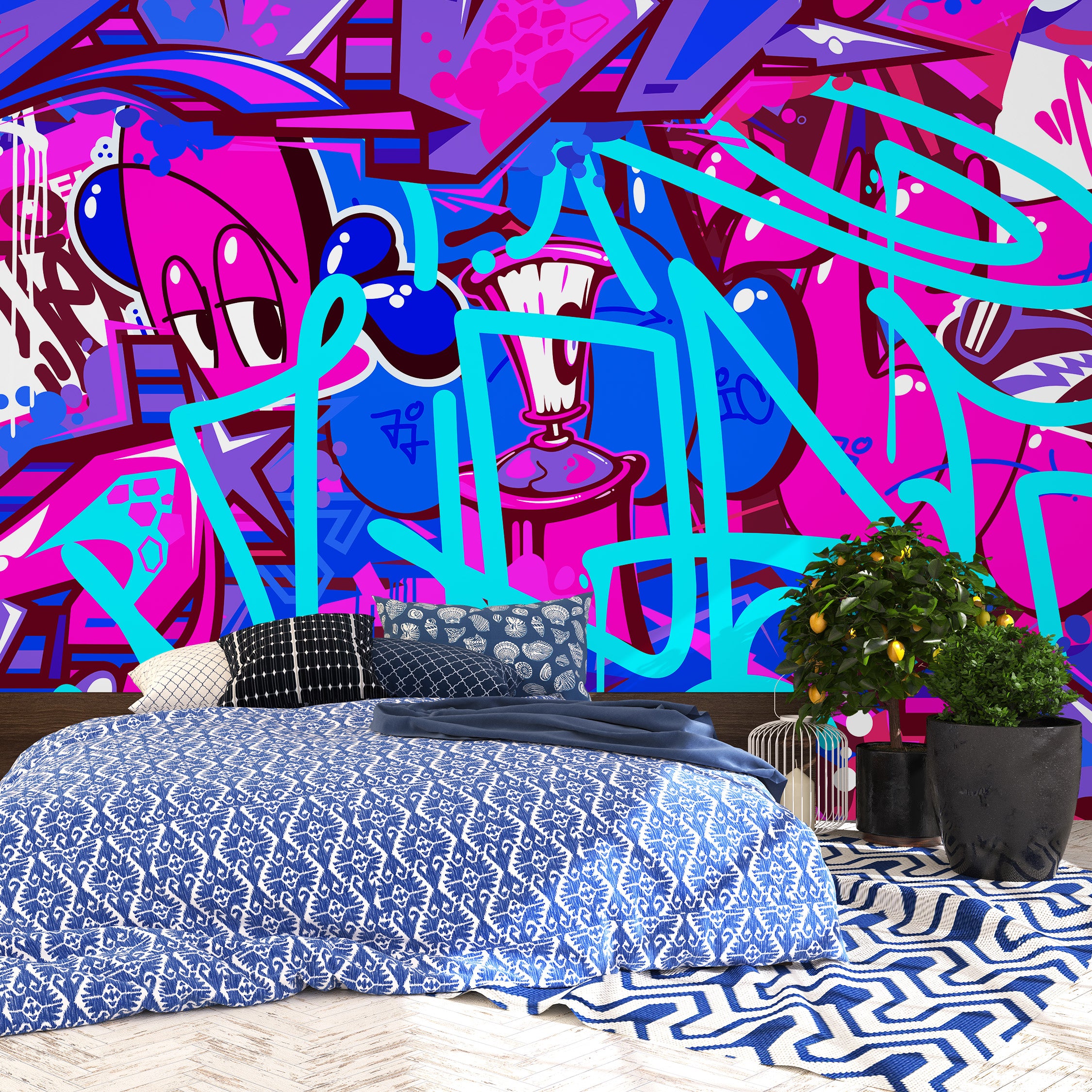 Tag & Spark - Cartoon Graffiti Riot Mural