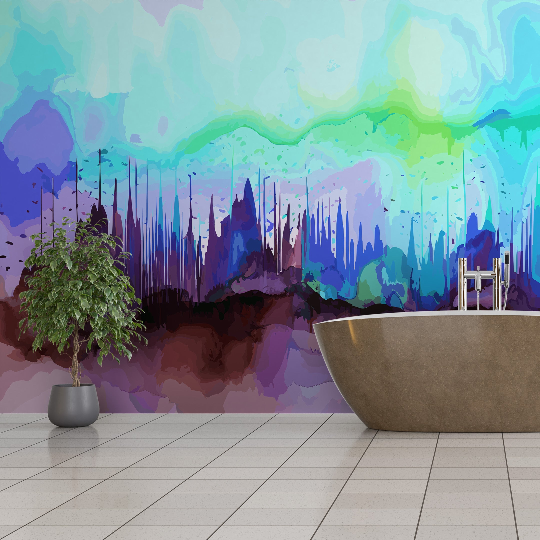 Fluid Watercolor Forest Mural