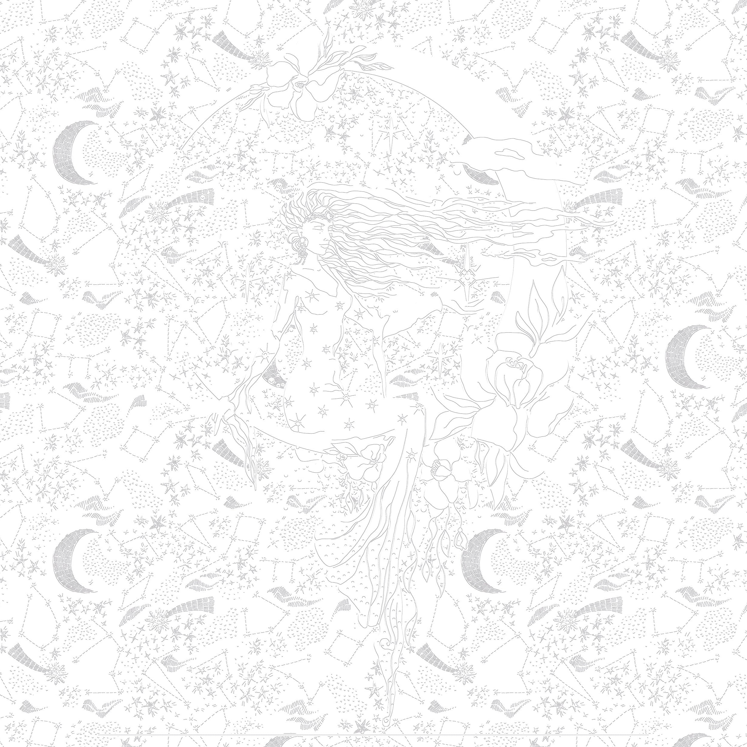 3D Dark Flora & Moon Goddess - Paintable Mural