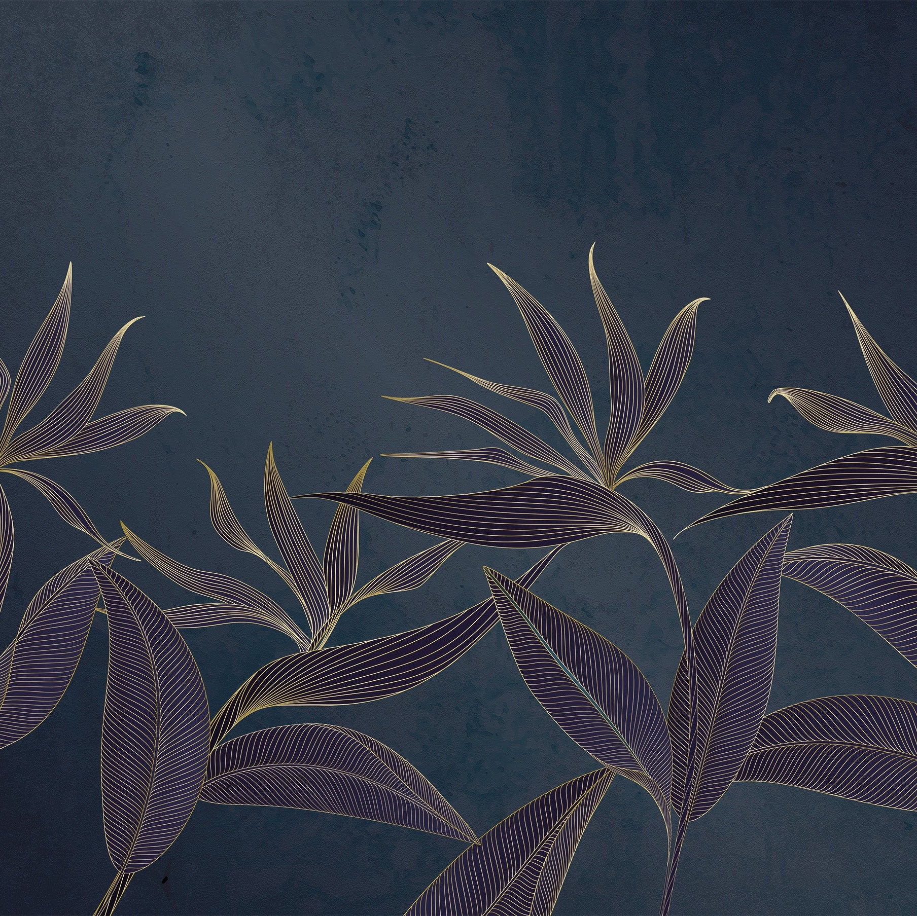 3D Golden Tropical Flowers - Printed Mural