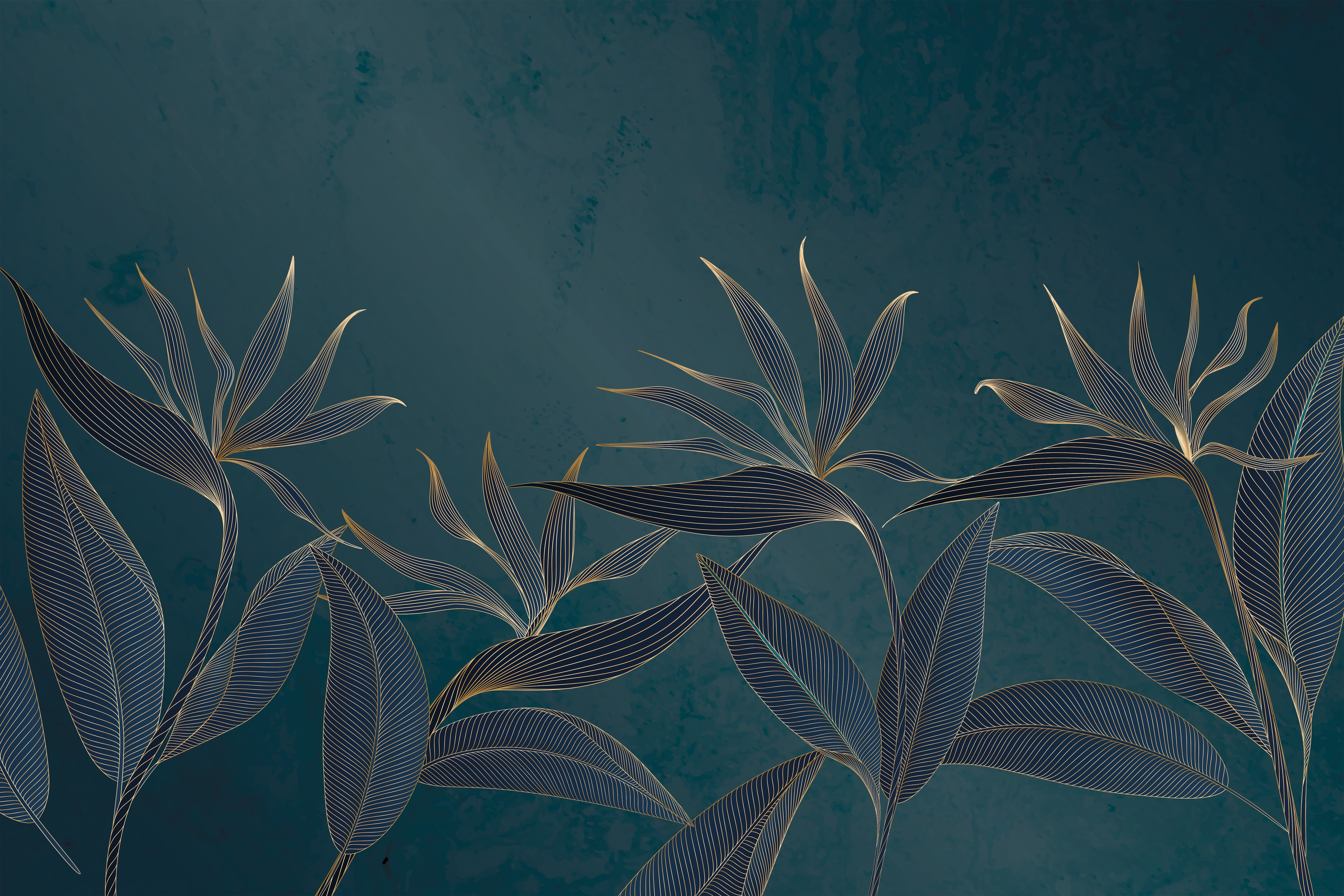 3D Golden Tropical Flowers - Printed Mural