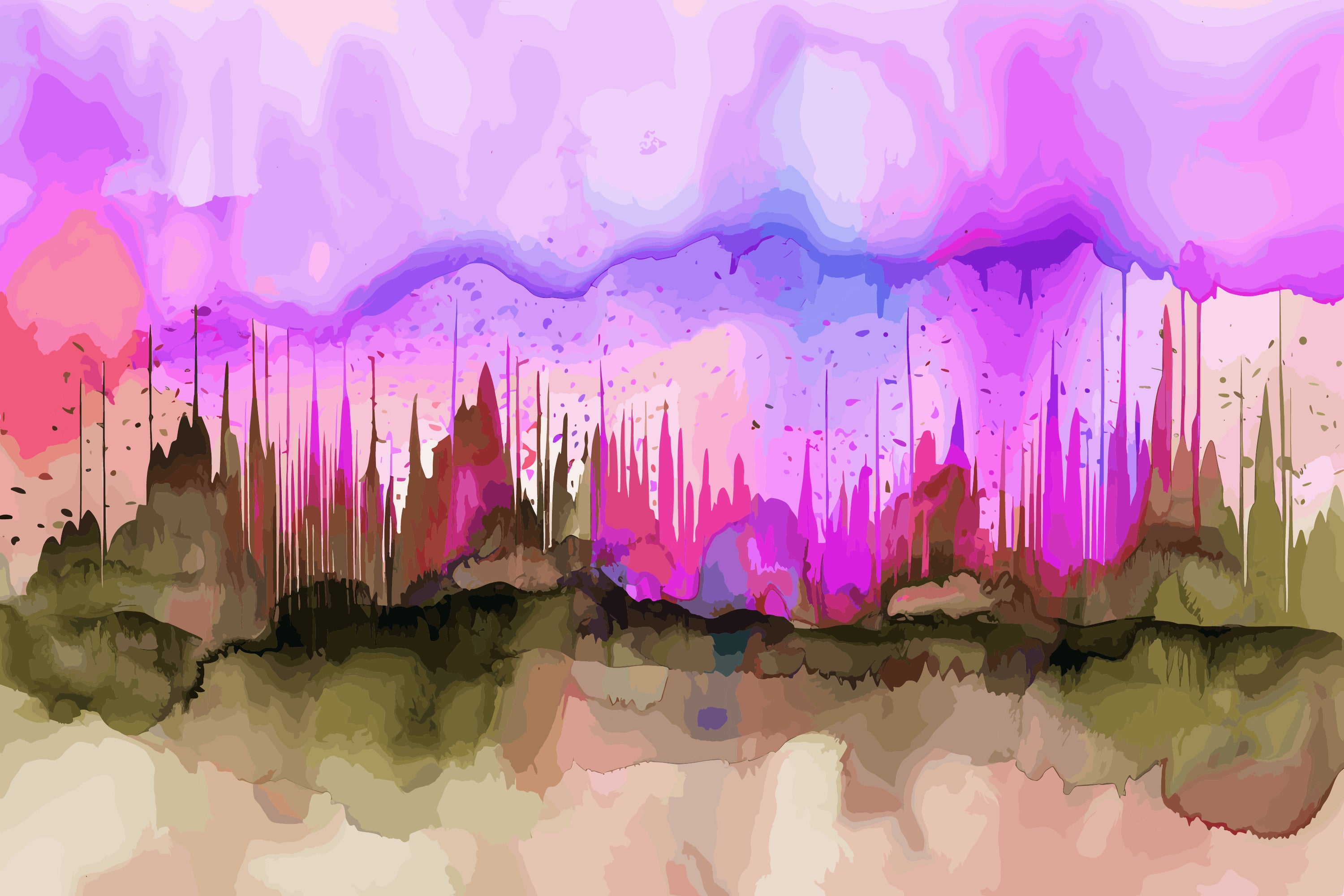 Fluid Watercolor Forest Mural