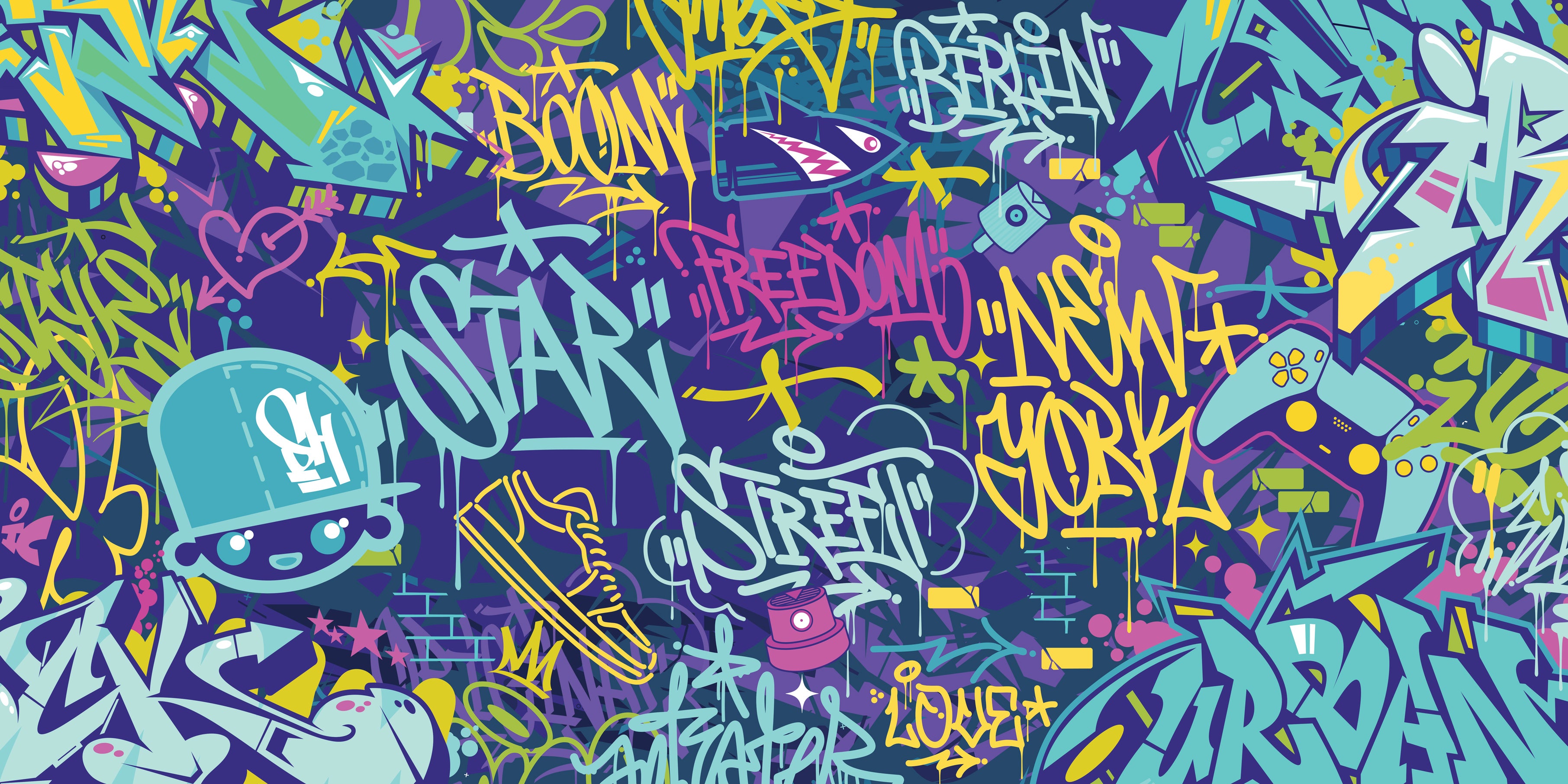 Tag & Spark - Neon City Graffiti Mural