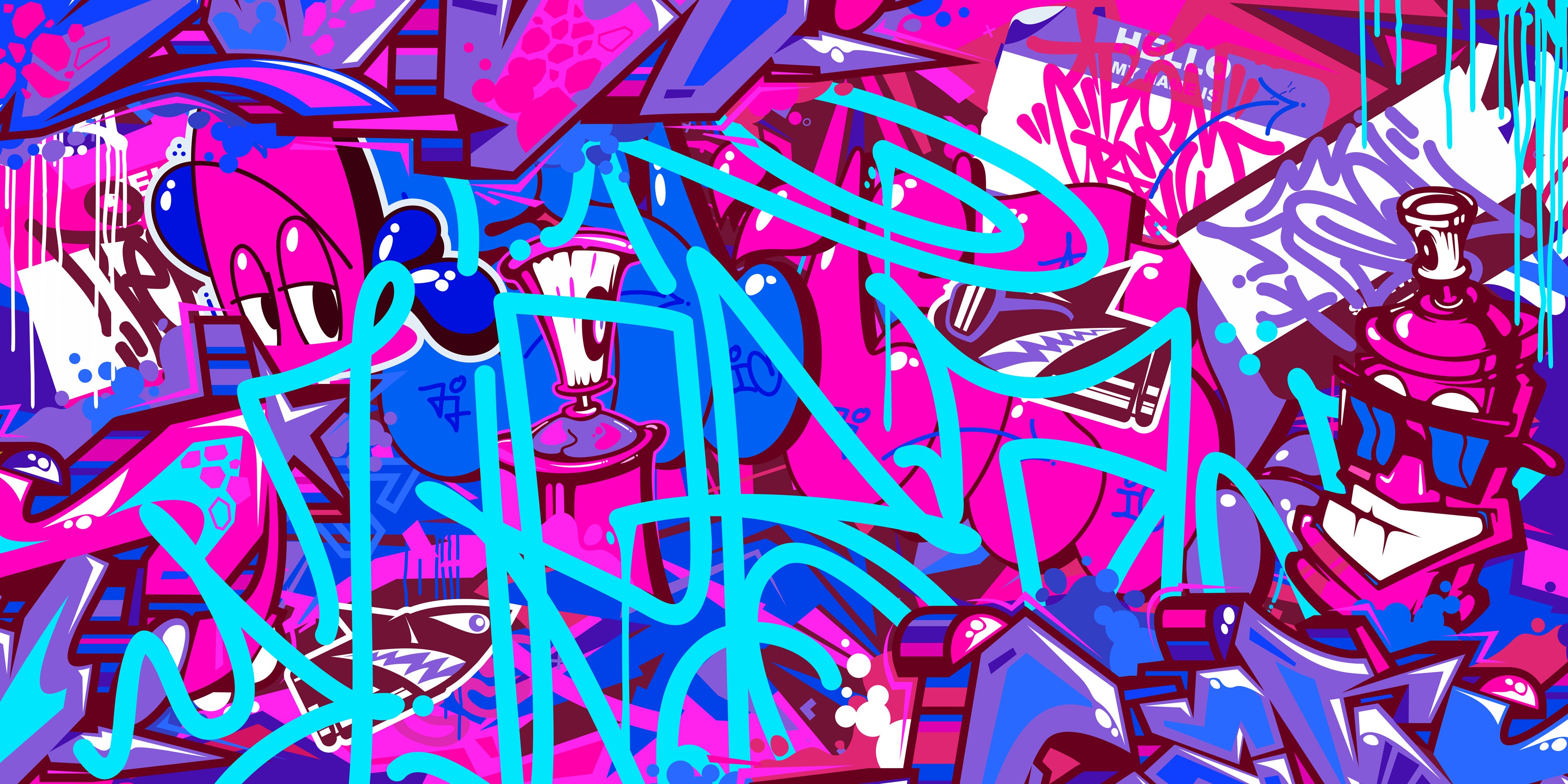 Tag & Spark - Cartoon Graffiti Riot Mural