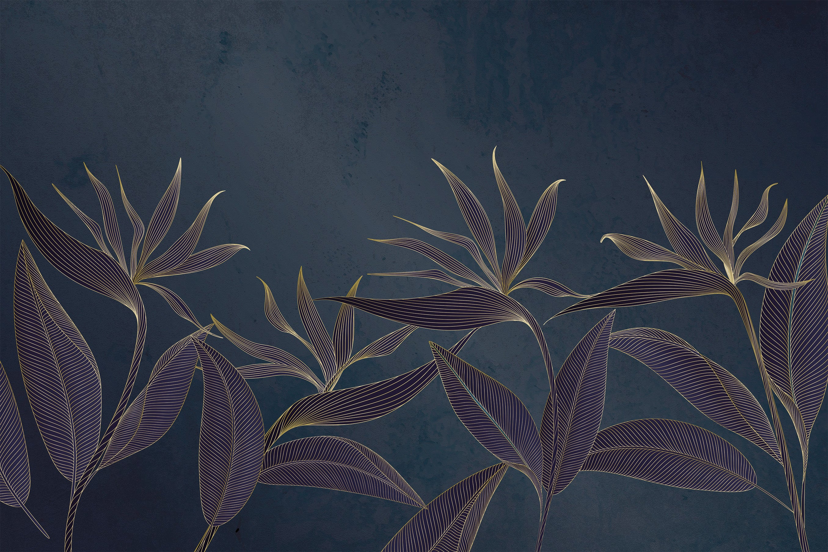3D Golden Tropical Flowers - Printed Mural