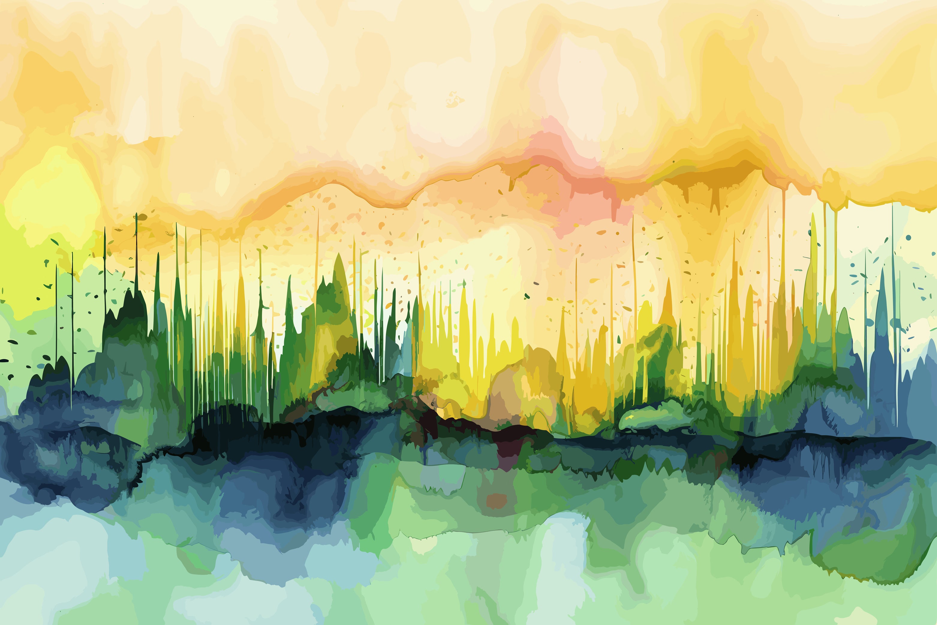Fluid Watercolor Forest Mural