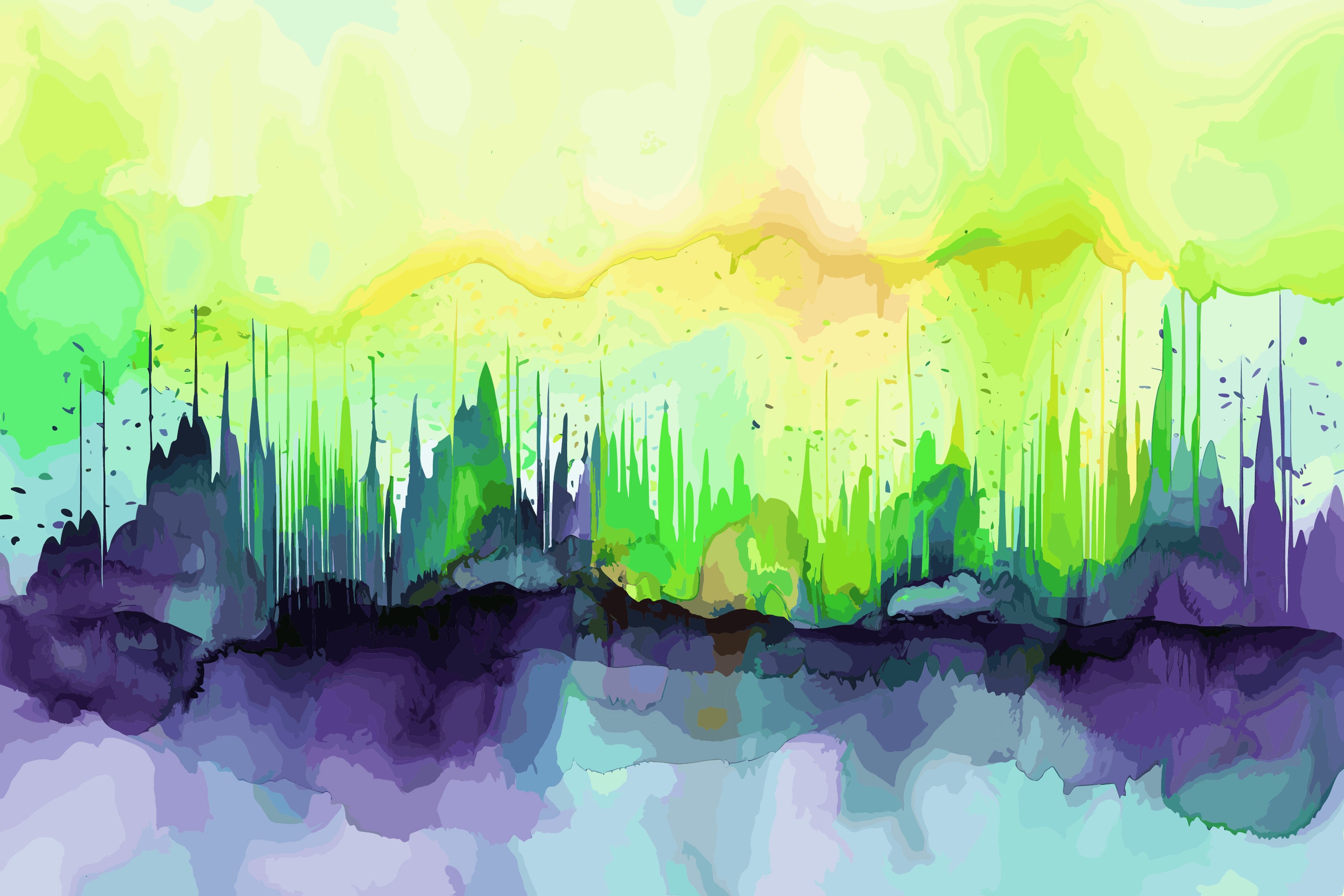Fluid Watercolor Forest Mural
