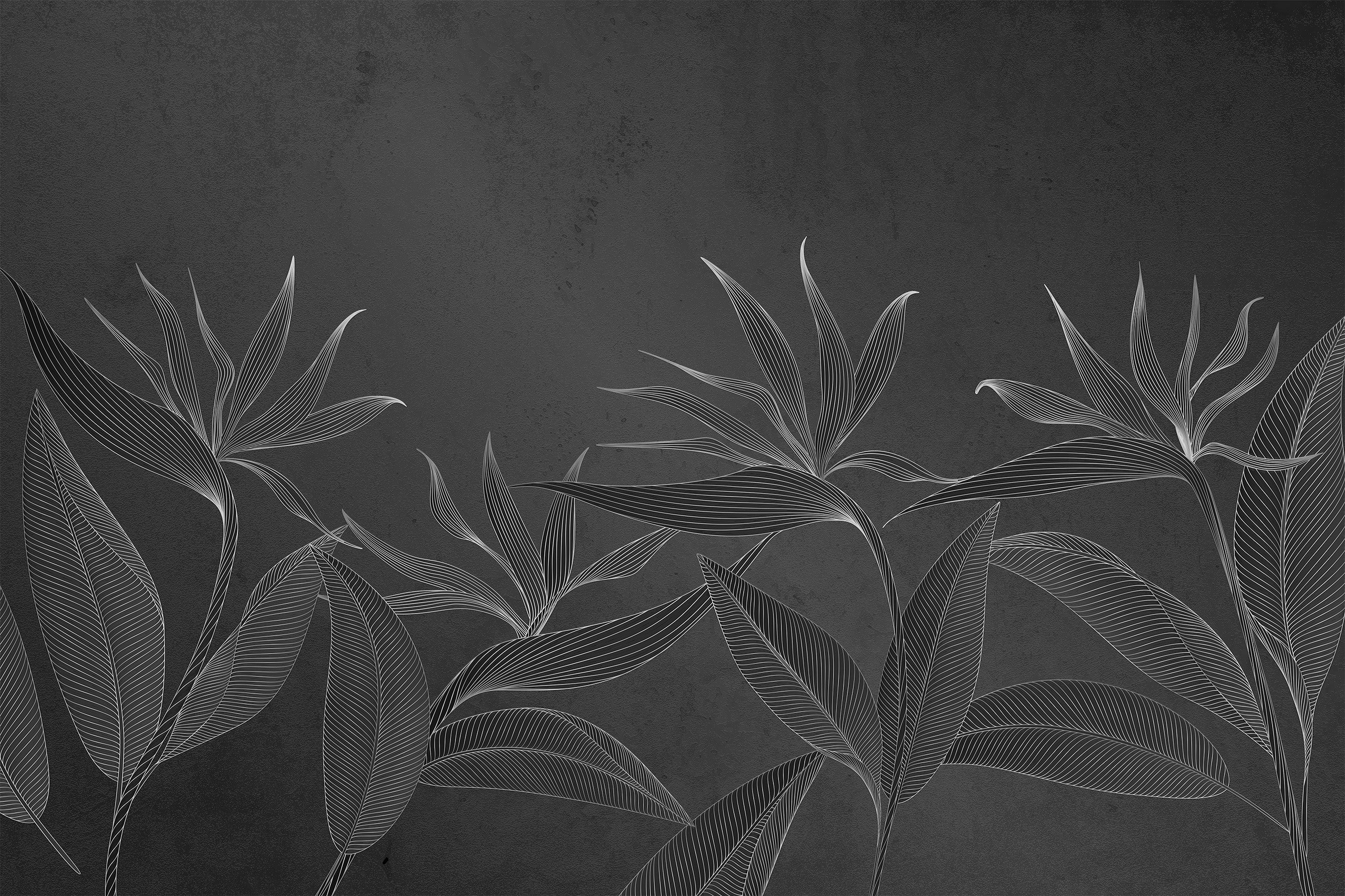 3D Golden Tropical Flowers - Printed Mural